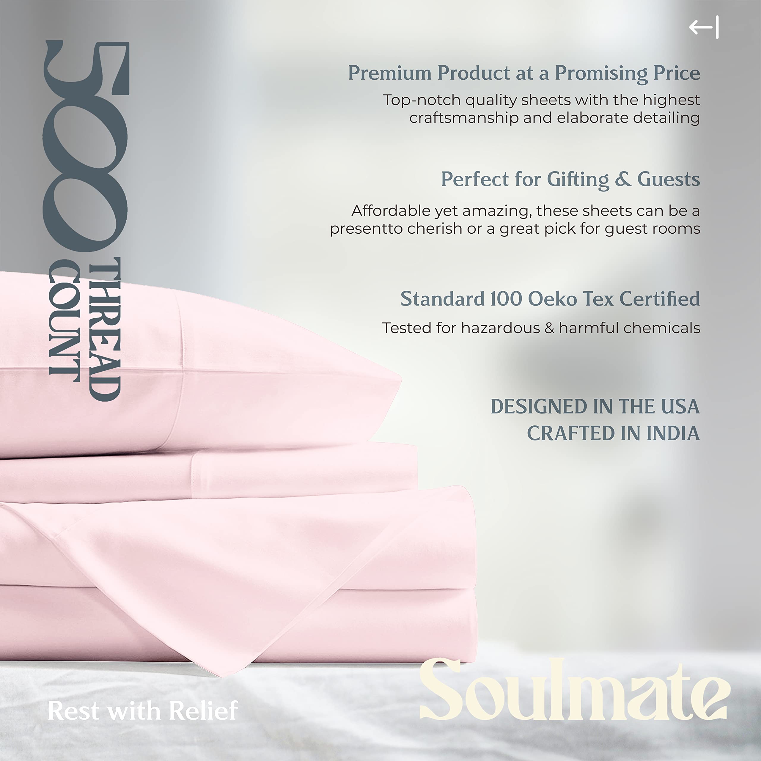 Mayfair Linen 500 Thread Count Twin XL Cotton Sheets - 3 Piece Soft & Cooling Sateen Bed Sheet Set, Hotel-Quality Deep Pocket (Fits 16
