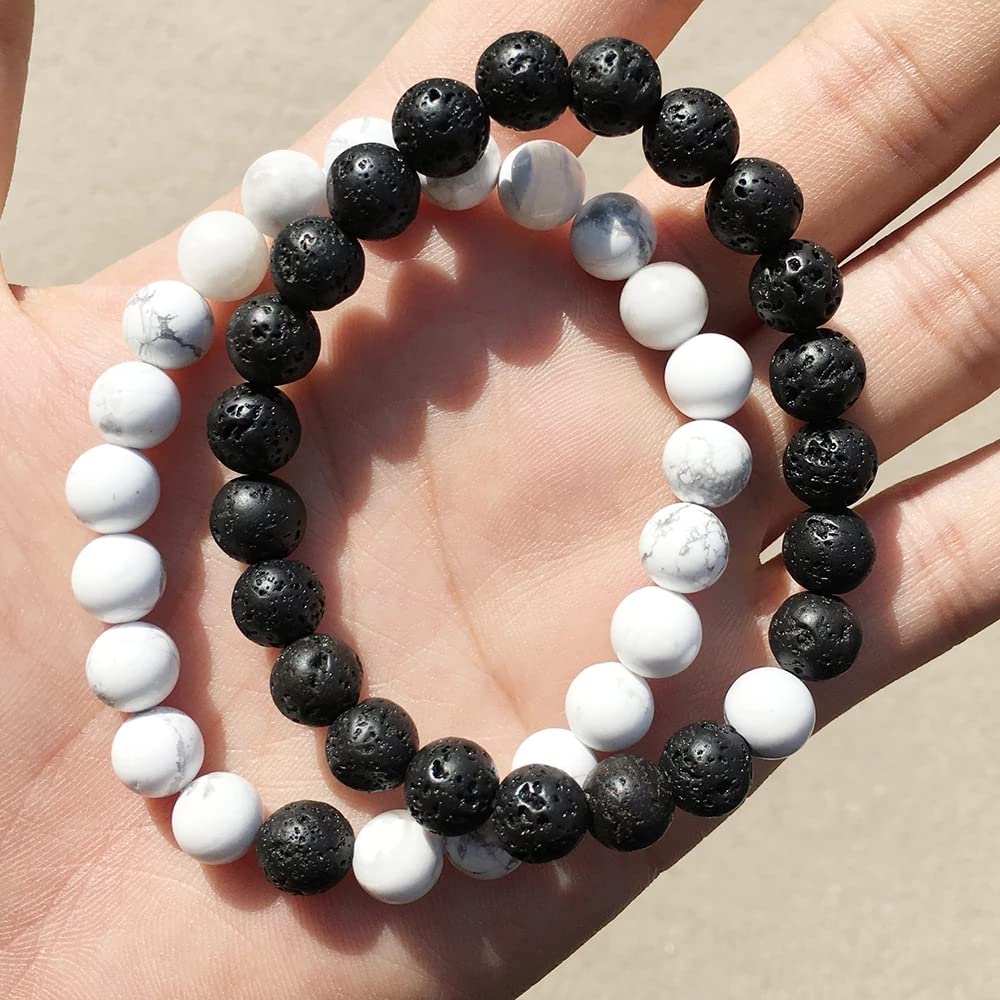 2 Pcs Couple Bracelet Set - Lava Stone Diffuser Beads Matching Heart Bracelets for Couples, His & Her Long Distance Relationship Bracelets, Aromatherapy Jewelry Gift for Valentine's Day, Anniversary, Wedding - Perfect for Romantic Dates, Travel & Stress Relief