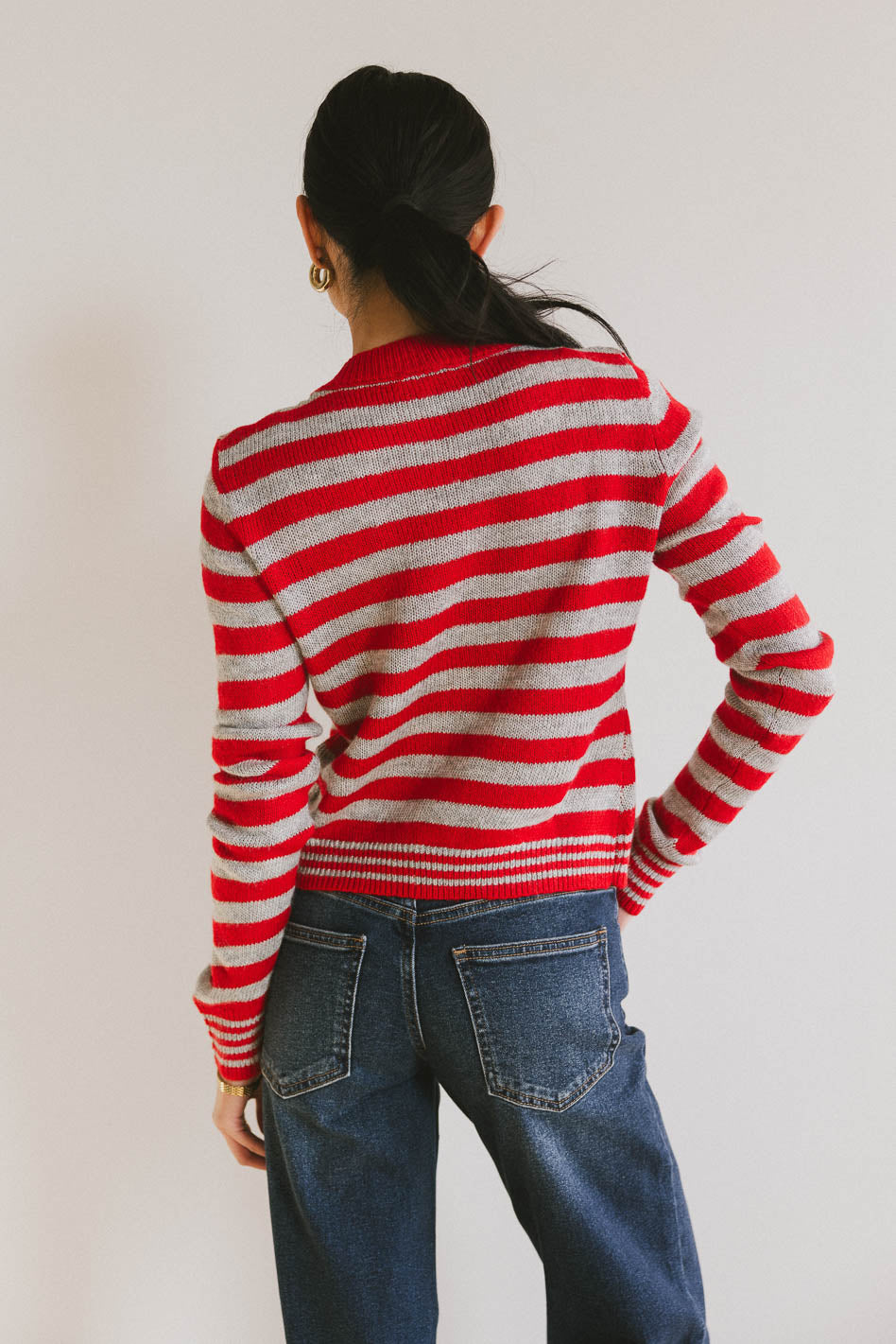 Albia Women's Cherry Striped Cardigan - Soft Knit Sweater for Fall & Winter | Cozy Casual Wear for Office, Dates & Outings