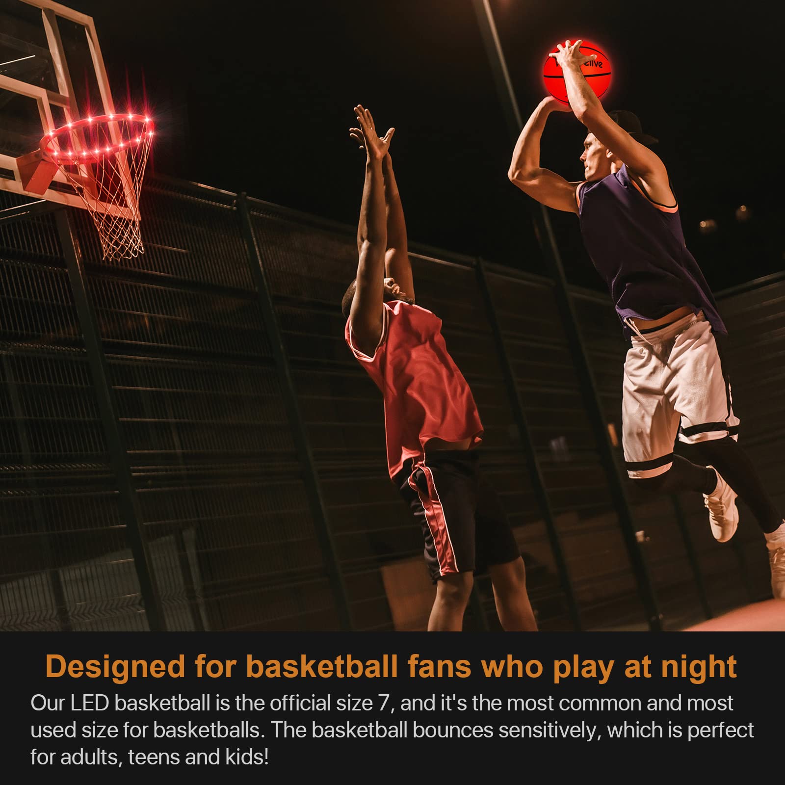 Waybelive LED Light Up Basketball - Size 7, Indoor/Outdoor Basketball with 2 Super Bright LED Lights, Waterproof, Pre-Installed Batteries - Perfect for Night Games, Birthday Gifts for Kids & Teens, Backyard Fun and Camping Activities