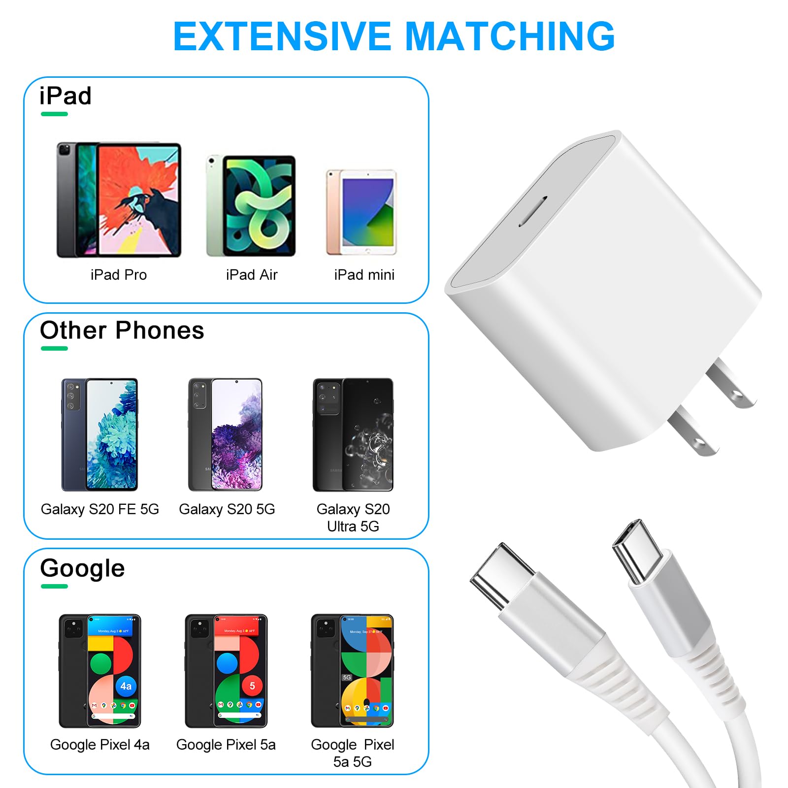 2 Pack 10ft USB C Fast Charger for iPhone 16/15 & iPad Pro - 20W PD Charging Cable Compatible with iPad Air 5th/4th, 2022 iPad 10th Gen, iPad Mini 6, Google Pixel - Long Cord for Home, Office & Travel Charging