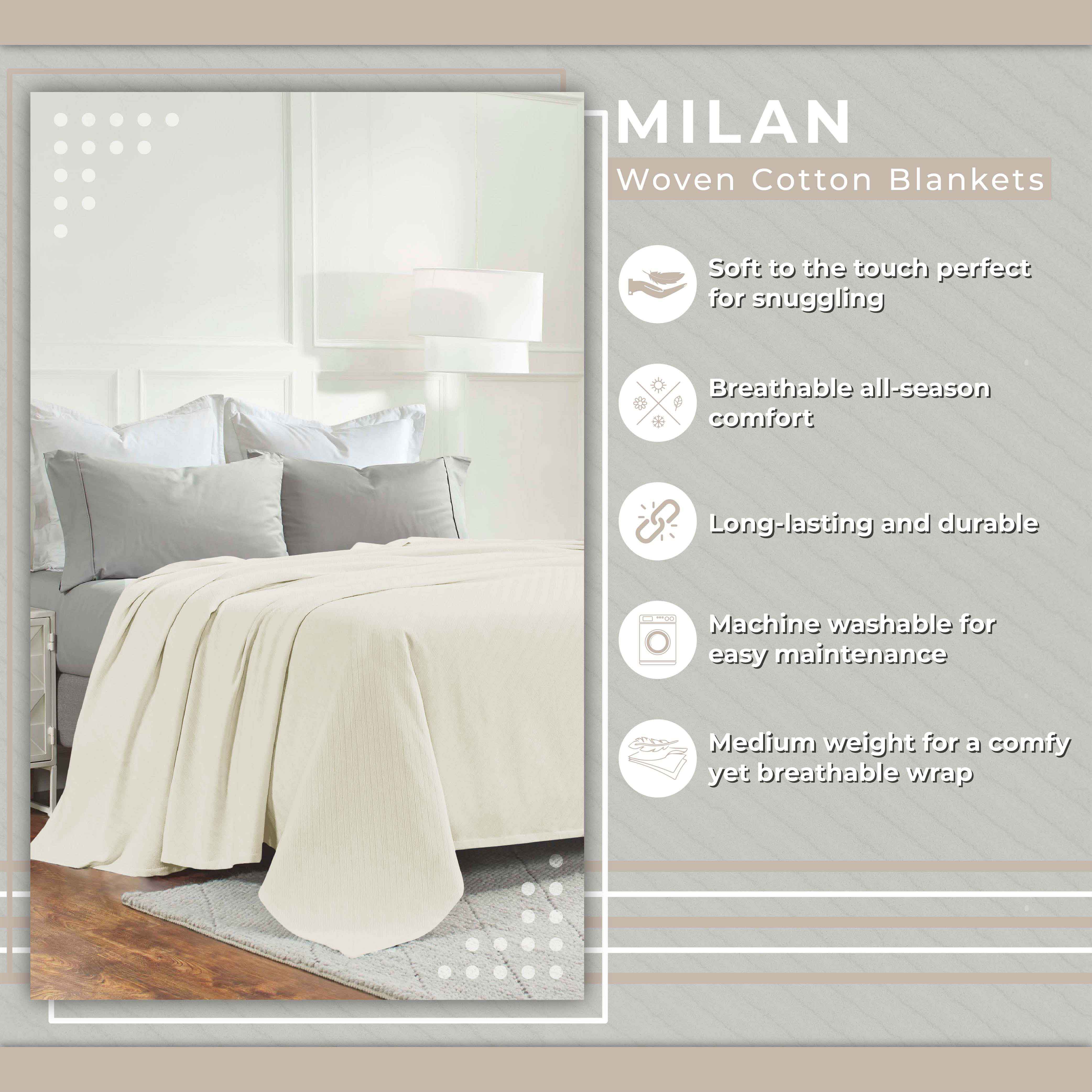 Soft Milan Cotton Textured Striped Lightweight Woven Blanket - Perfect for Sofa, Bed & Outdoor Picnics - Breathable & Cozy Throw