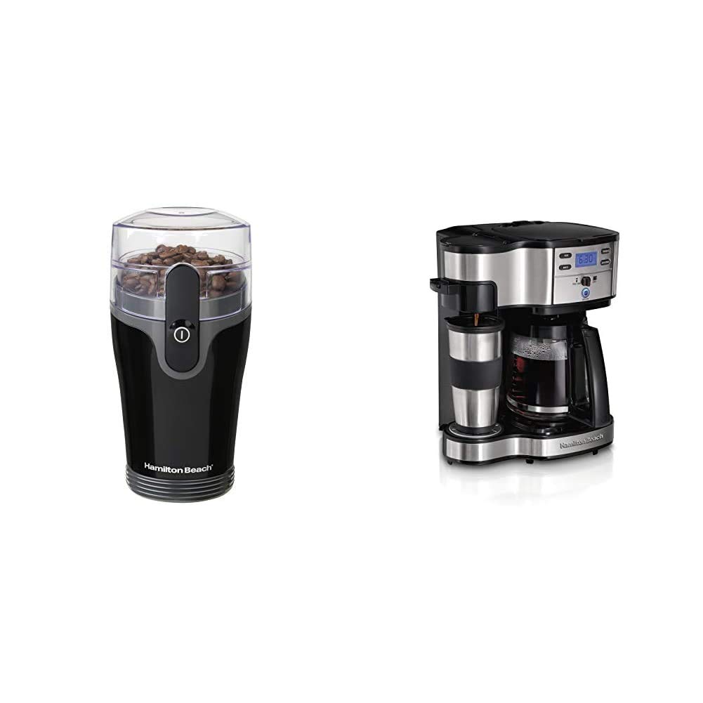 Hamilton Beach Fresh Grind 4.5oz Electric Coffee Grinder for Beans & Spices - Stainless Steel Blade & 2-Way Brewer (Single-Serve & 12-Cup) - Perfect for Home Kitchens, Offices & Coffee Shops