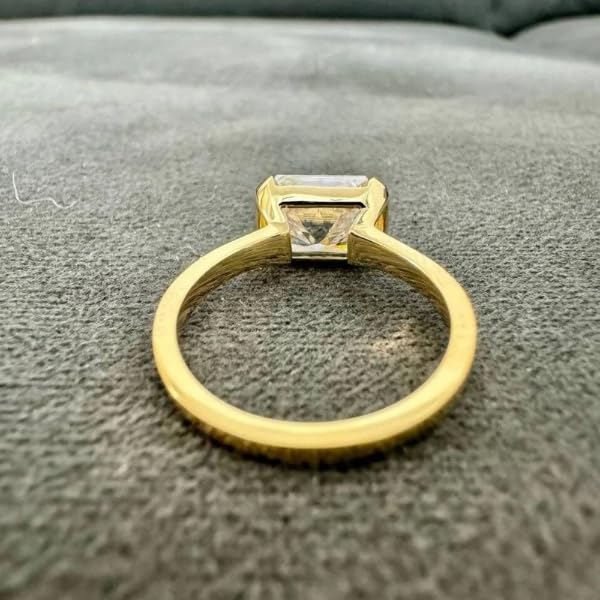 2.50 Ct Radiant Cut East West Diamond Solitaire Promise Ring - 14K Yellow Gold Plated 925 Sterling Silver - Elegant Half Bezel Set Engagement Ring - Handmade Jewelry for Proposal, Anniversary & Special Occasions