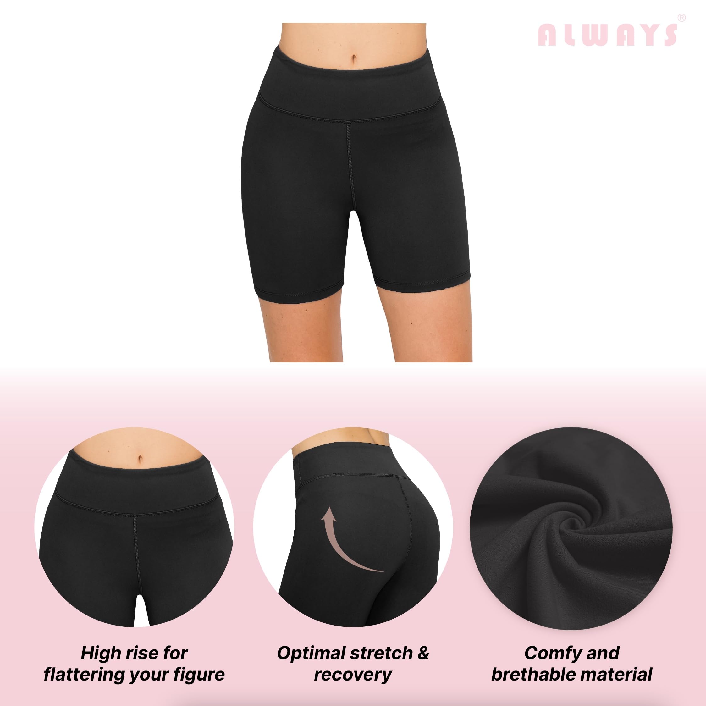 ALWAYS Women's High Waist Bike Shorts with Pockets - Compression Running Workout Athletic Yoga Shorts for Cycling, Gym & Active Wear