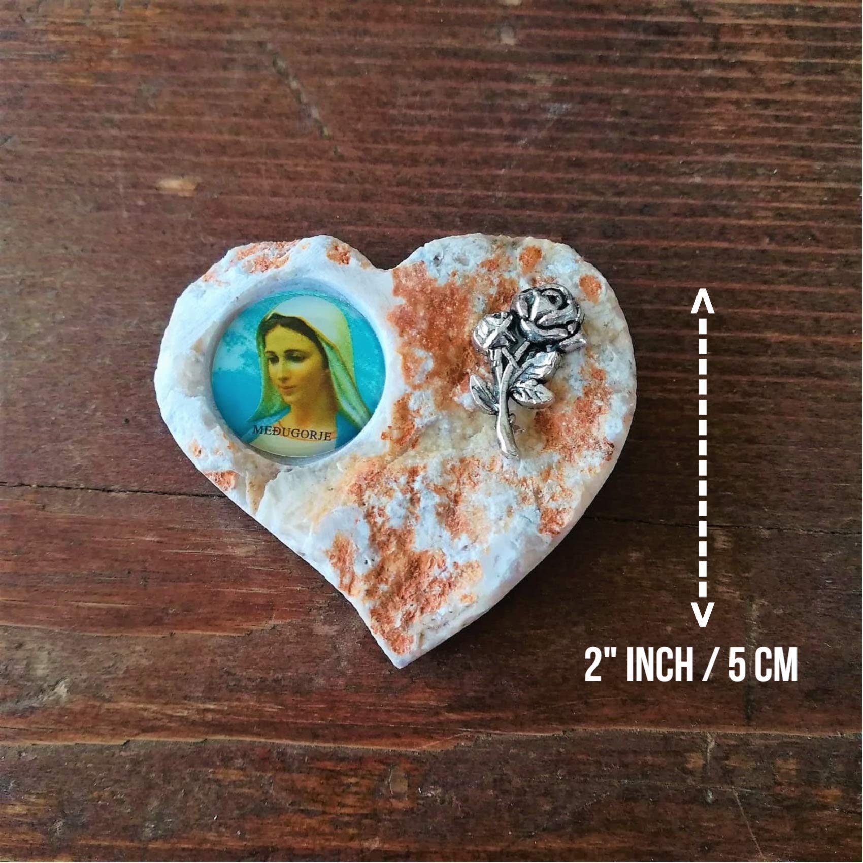 Medjugorje Stone Heart Fridge Magnet Set - St Benedict & Virgin Mary Religious Gifts for Catholic Baptism, Wedding Favors, Housewarming - Perfect for Home Decor, Kitchen, Office & Spiritual Spaces