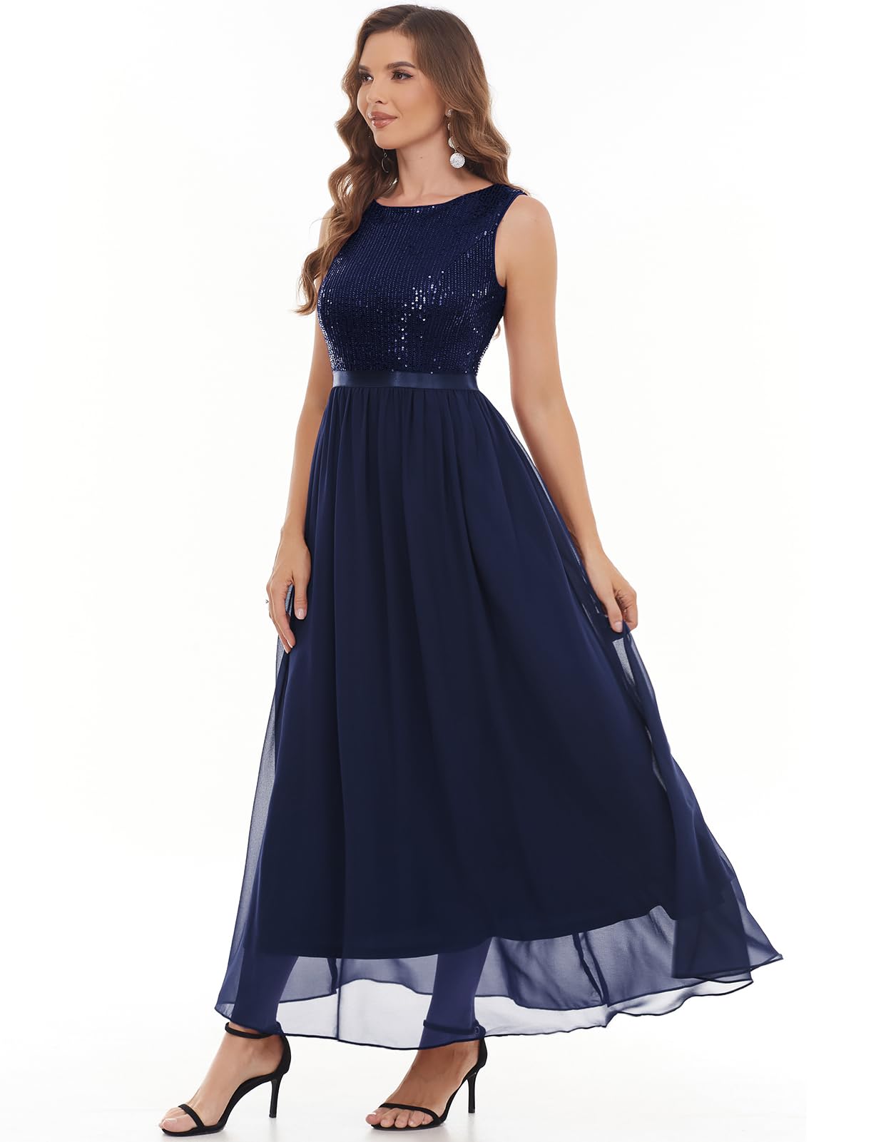 Elegant Glitter Sequins Evening Gown - Formal Wedding Guest Dress for Mother of The Bride | Flowy A-Line Prom Dress for Special Occasions & Black Tie Events
