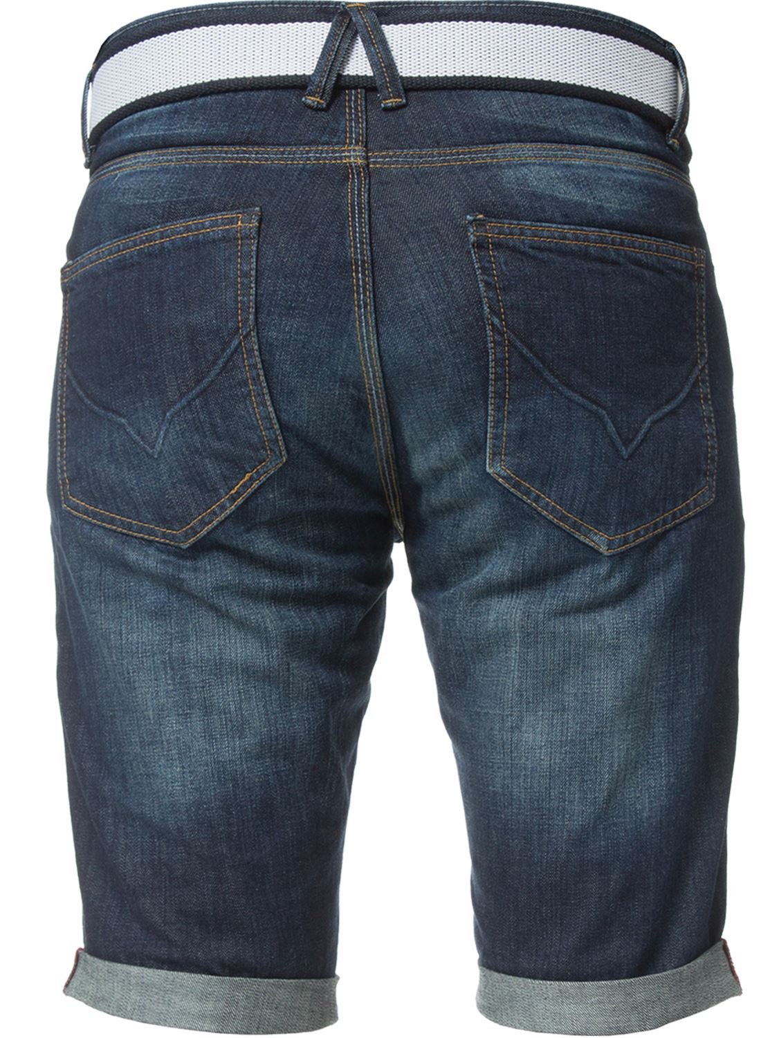 APT Men's Slim Fit Dark Blue Cotton Denim Shorts with Free Belt - All Waist Sizes Available | Casual Summer Wear, Beach Outings & Weekend Street Style
