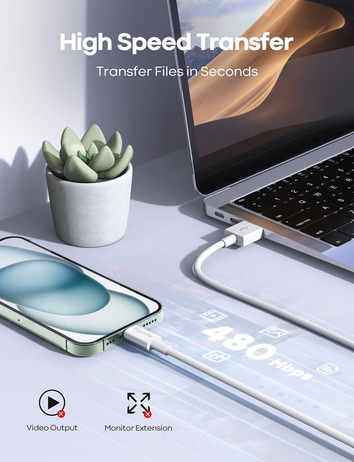 4ft USB A to USB C CarPlay Cable for iPhone 16/15 - 2 Pack for Car Charging & iPad Connection