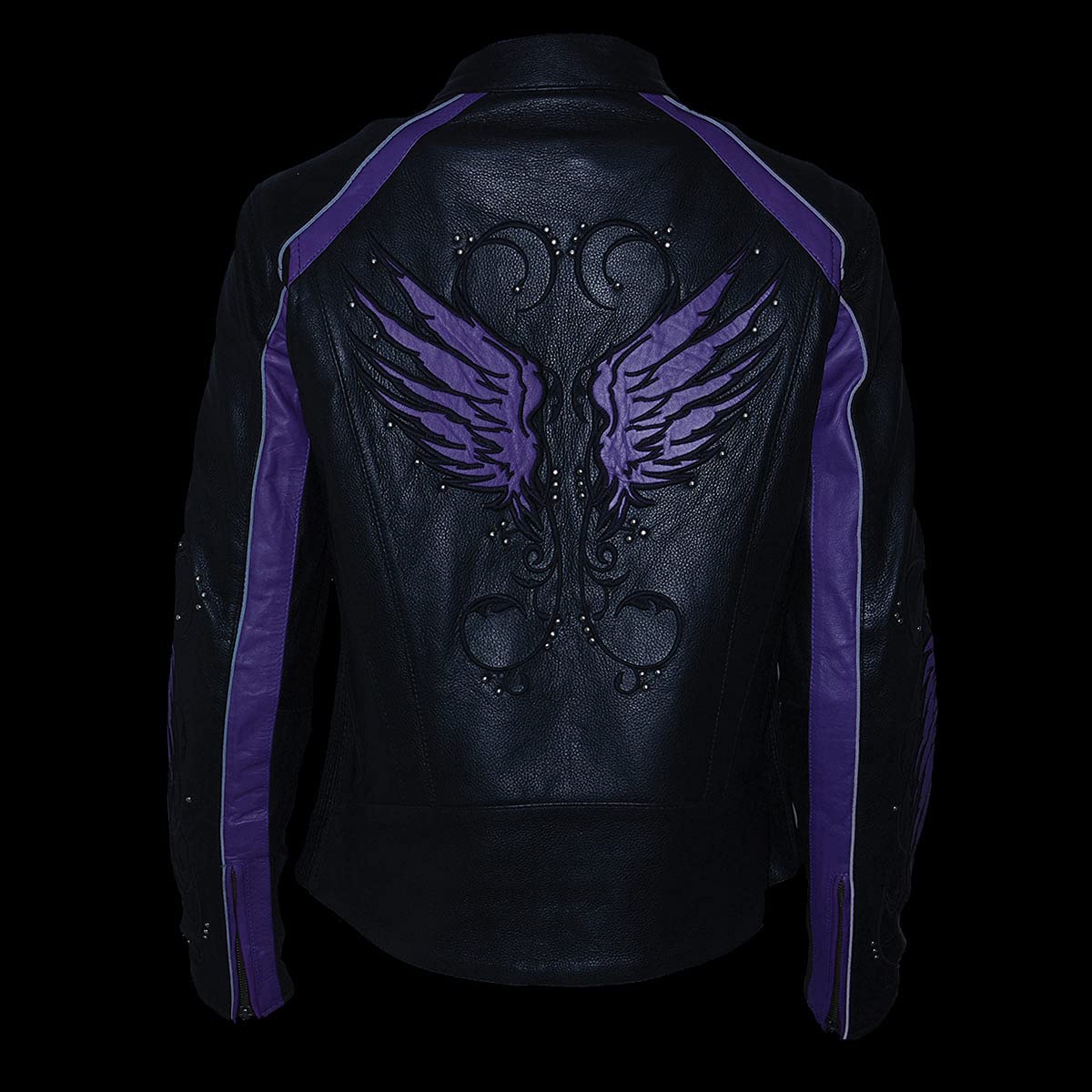 Milwaukee Leather ML1952 Women's Black Embroidered Wing & Stud Design Leather Scooter Jacket | Motorcycle Riding Jacket for Women | Perfect for Bikers, Commuters & Fashion Enthusiasts