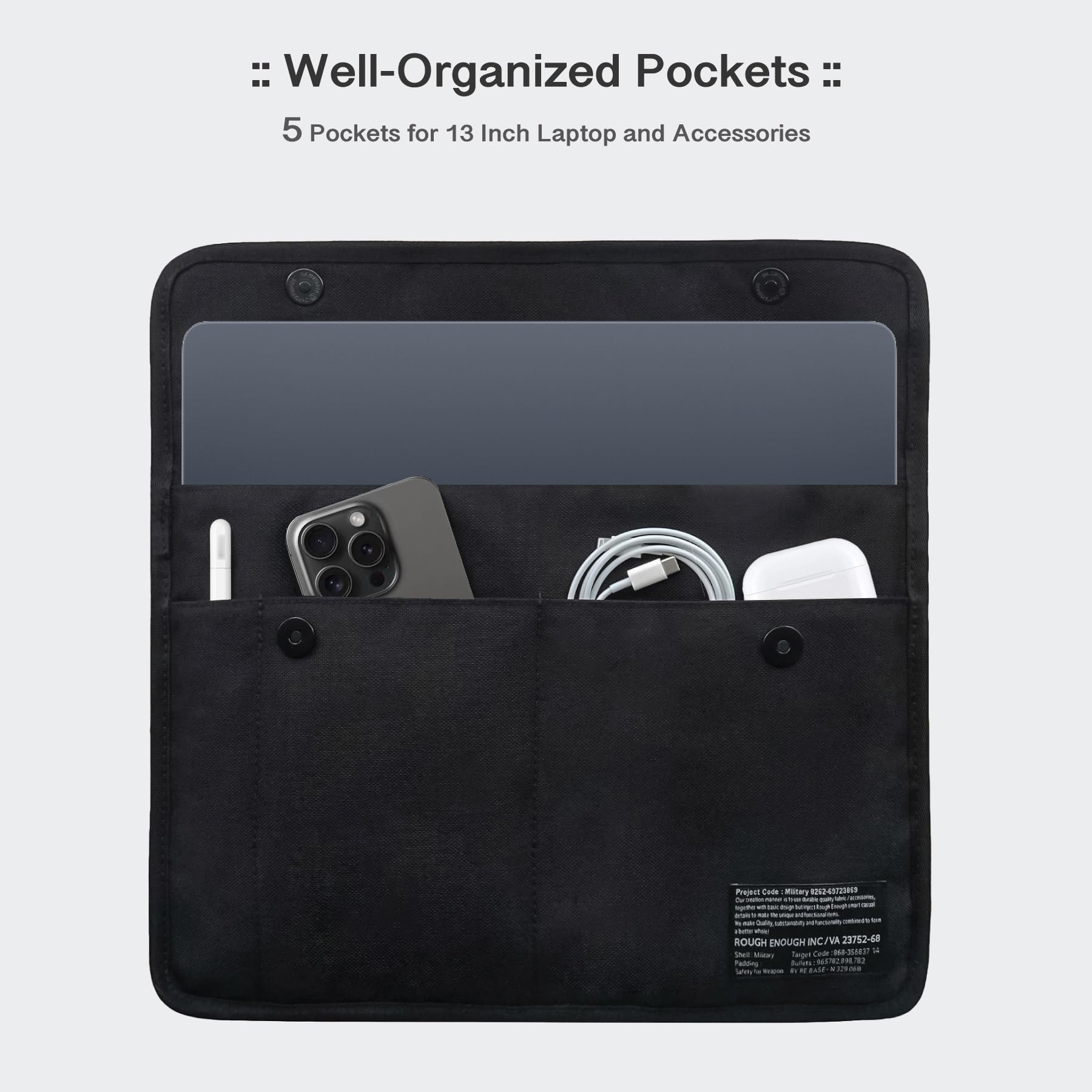 13-14 Inch Laptop Sleeve Case with Accessory Pocket - Slim Black Cordura Protective Bag for Notebook Computers | Perfect for Work, Travel & School