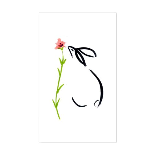 White - Single Pink Flower Rectangle Sticker
