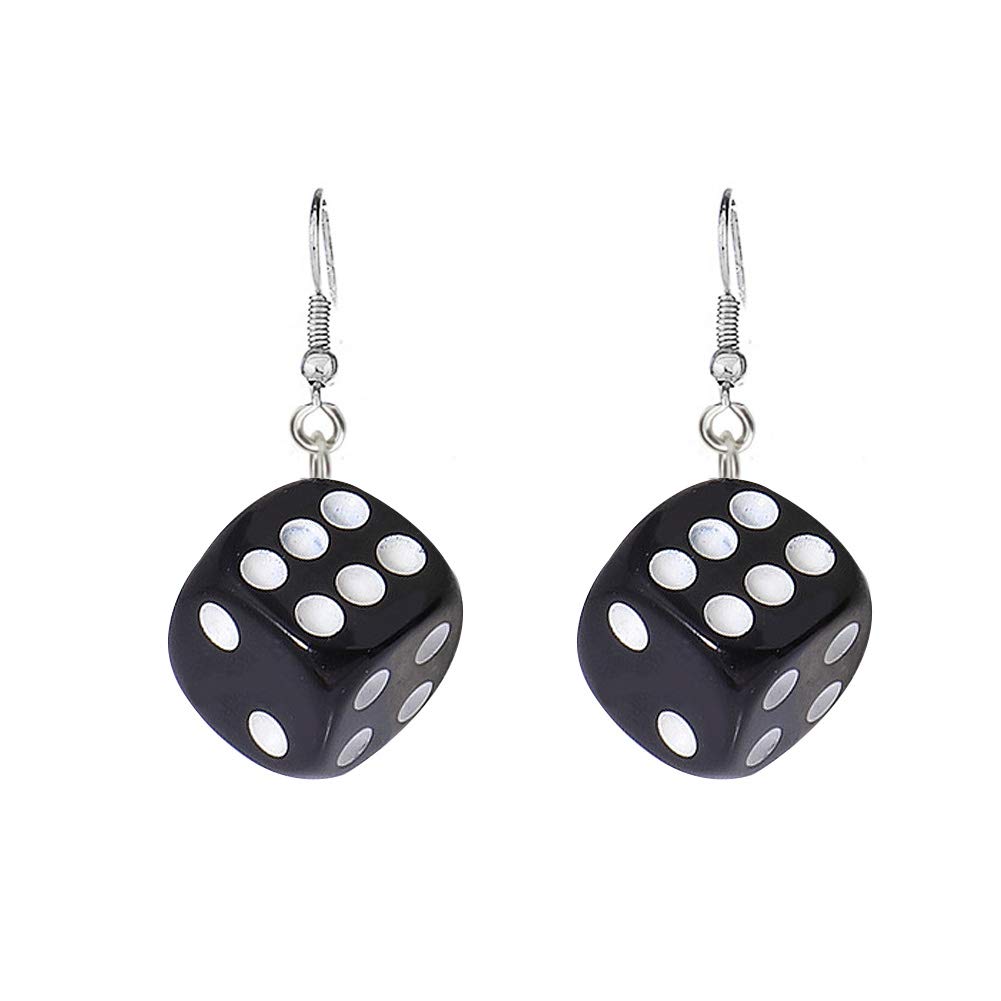 3D Dice Dangle Earrings for Women - Punk Resin Black & White Cube Drop Earrings - Unique Geometric Party Jewelry - Perfect for Cosplay, Gaming Events & Punk Fashion Accessories