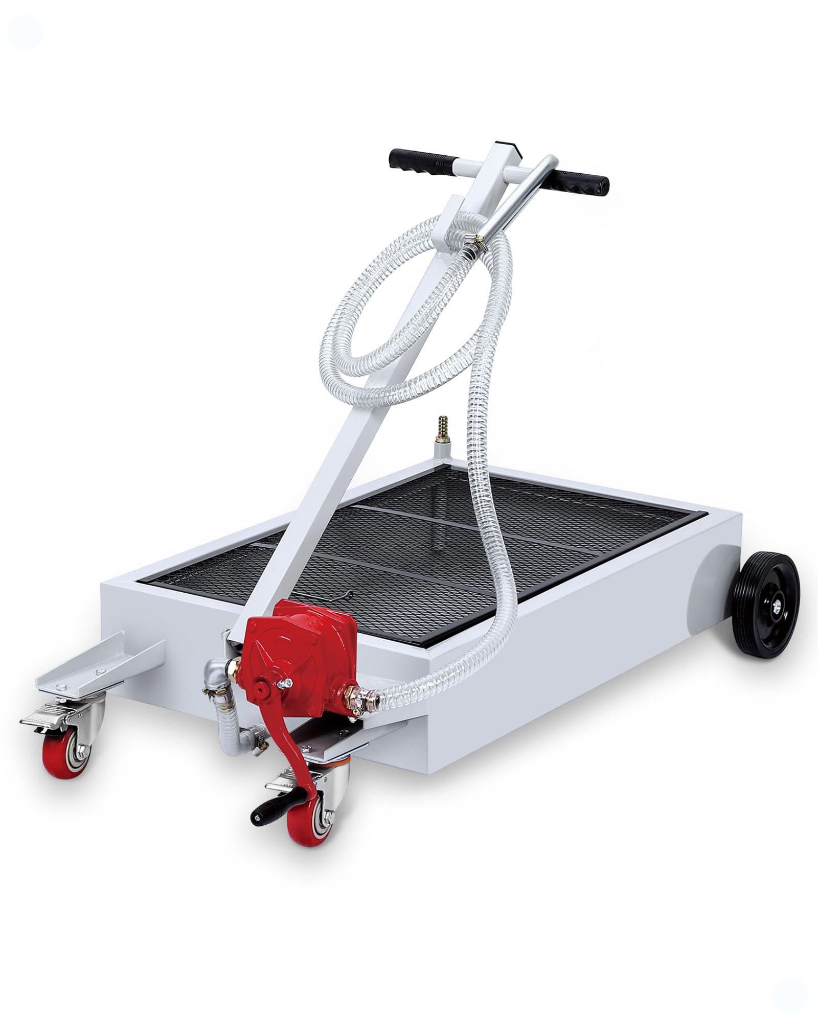 DEXSO 15 Gallon Oil Drain Pan with Hand Pump & 8 Ft Hose - Low Profile Oil Drain Cart with T-Folding Handle for Trucks, Cars, SUVs - Perfect for DIY Oil Changes and Garage Maintenance