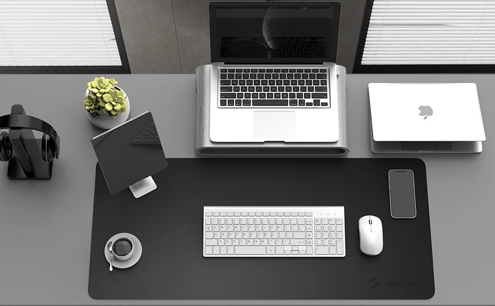 JOYACCESS Premium Black Leather Mouse Pad - Double-Sided Non-Slip Desk Mat for Office & Home, Waterproof Writing Surface (23.6
