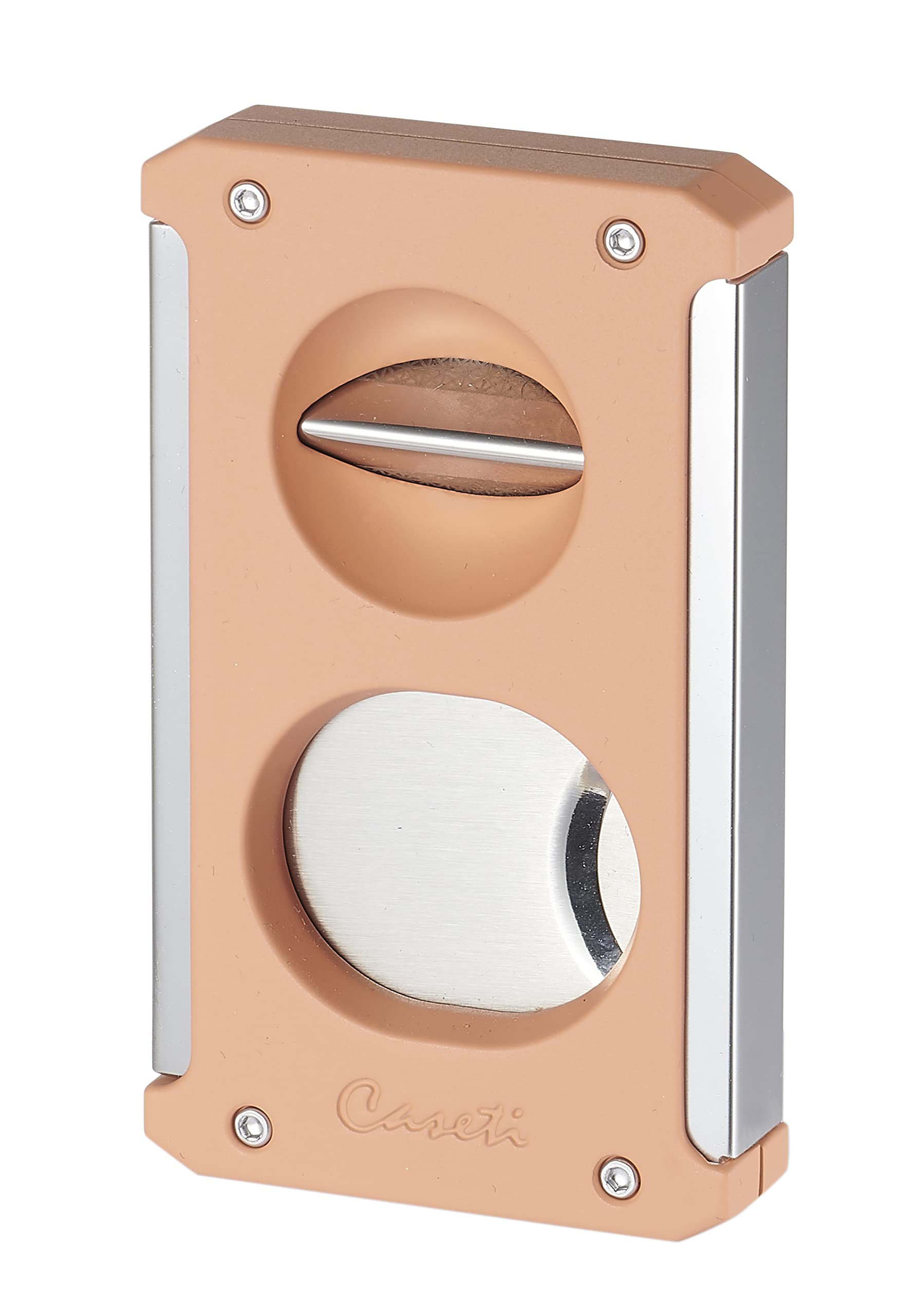 Premium Caseti Trident 3-in-1 Cigar Cutter - Stainless Steel Blades, Punch & Guillotine (Salmon Color) | Perfect for Humidors, Gifts & Outdoor Smoking Accessories