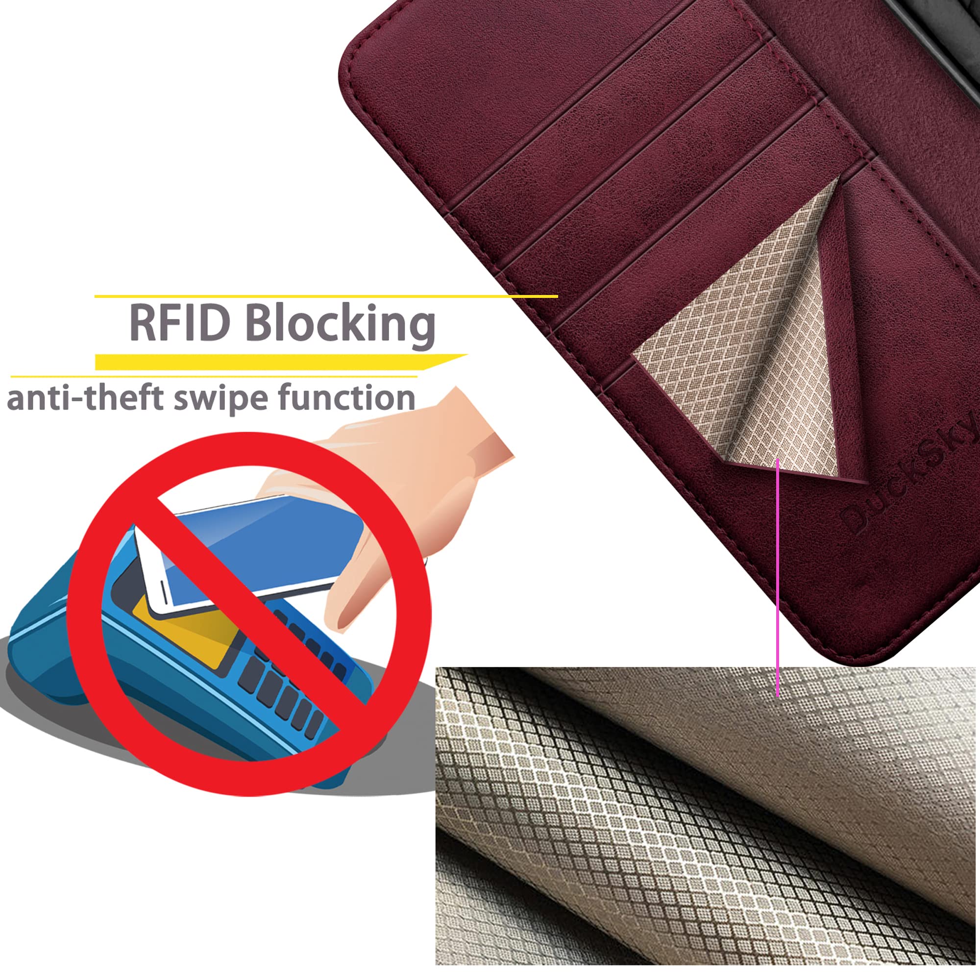 Genuine Leather Wallet Case for Samsung Galaxy S24 Ultra - RFID Blocking, 4 Credit Card Holder, Flip Folio Book Cover - Protective Phone Case for Women & Men (Wine Red) | Perfect for Business, Travel & Everyday Use