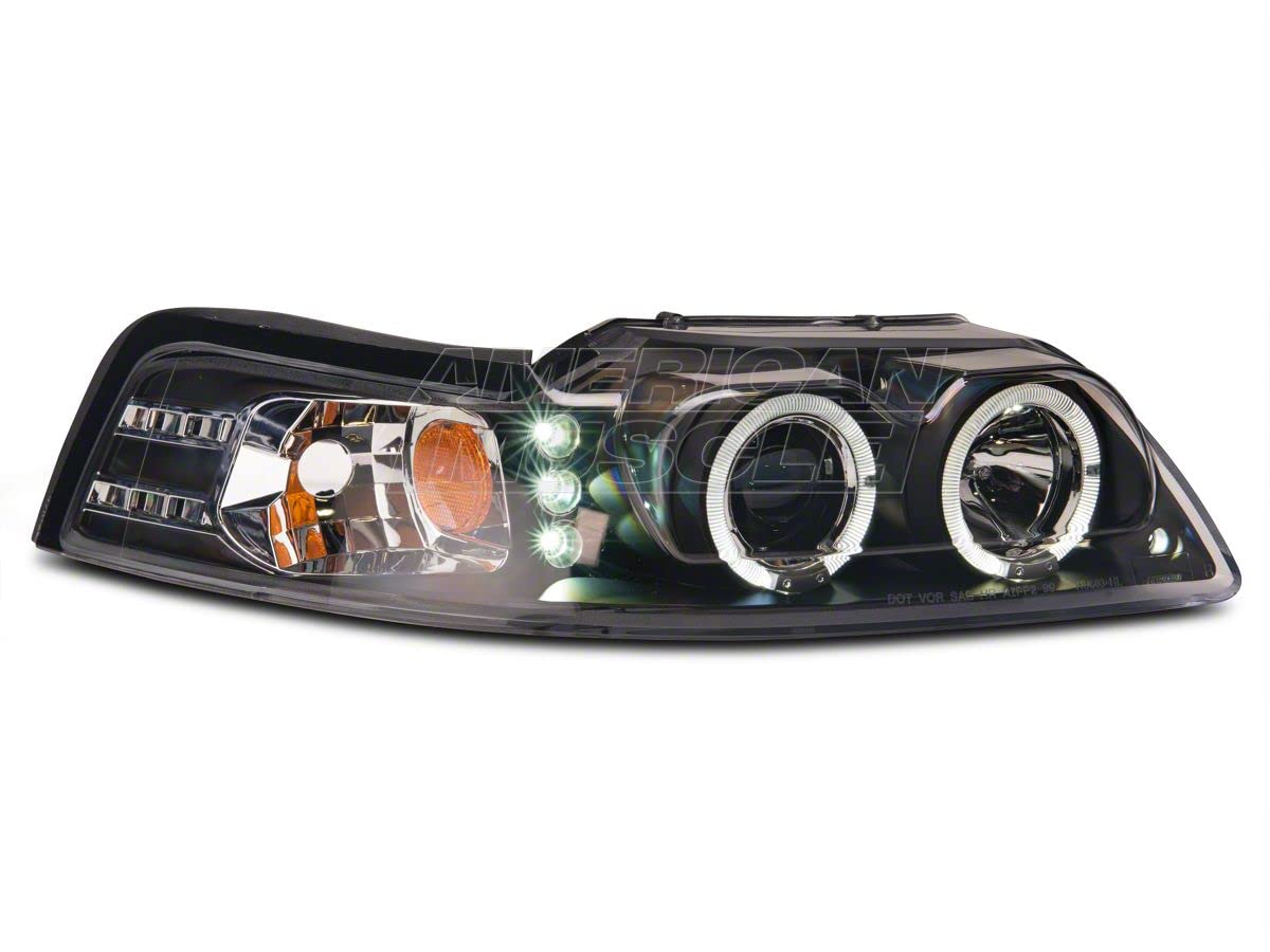 Black Axial LED Halo Projector Headlights for 1999-2004 Ford Mustang - High Performance Lighting Upgrade for Night Driving & Custom Car Styling