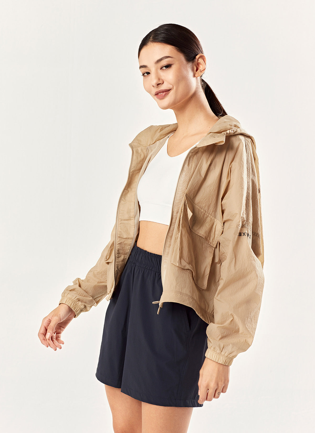 Women's Lightweight 2-Way Zipper Crop Hooded Windbreaker Jacket - Stylish Outdoor Running, Hiking & Casual Wear