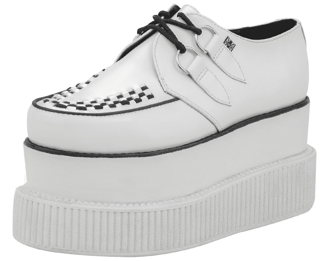 T.U.K White Leather 3x Sole Viva Mondo Creeper Shoes for Women - Chunky Platform Sneakers for Punk, Gothic & Alternative Fashion - Perfect for Concerts, Clubbing & Street Style