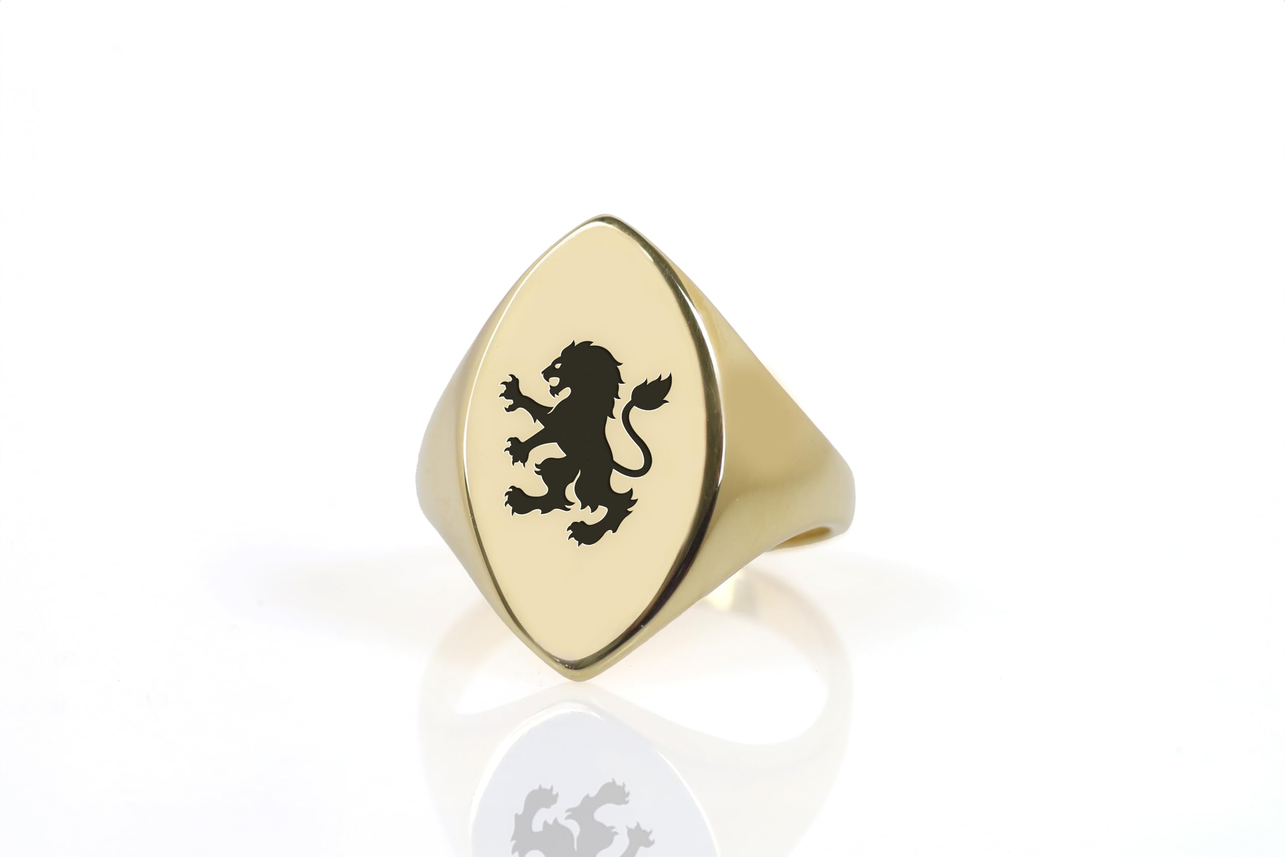 Custom Gold Lion Signet Ring for Men & Women - Marquise Shaped Royal Lion Jewelry - Perfect for Weddings, Gifts & Fashion Accessories