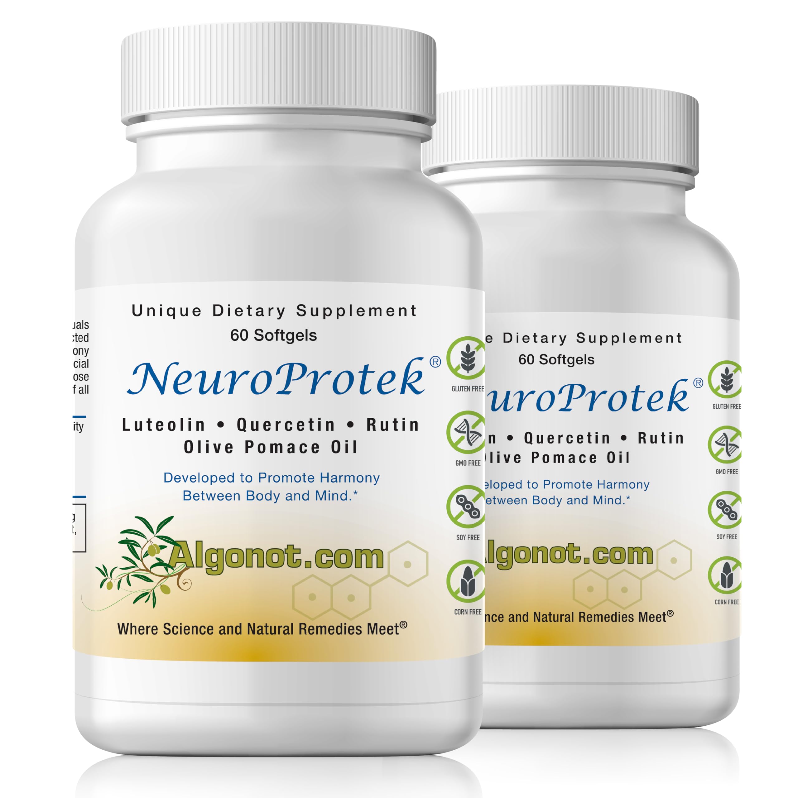 NeuroProtek® 2-Pack Liposomal Luteolin Supplement with Olive Pomace Oil – Patented Natural Softgels for Mind & Body Balance | Supports Immune Health, Brain Function & Stress Relief