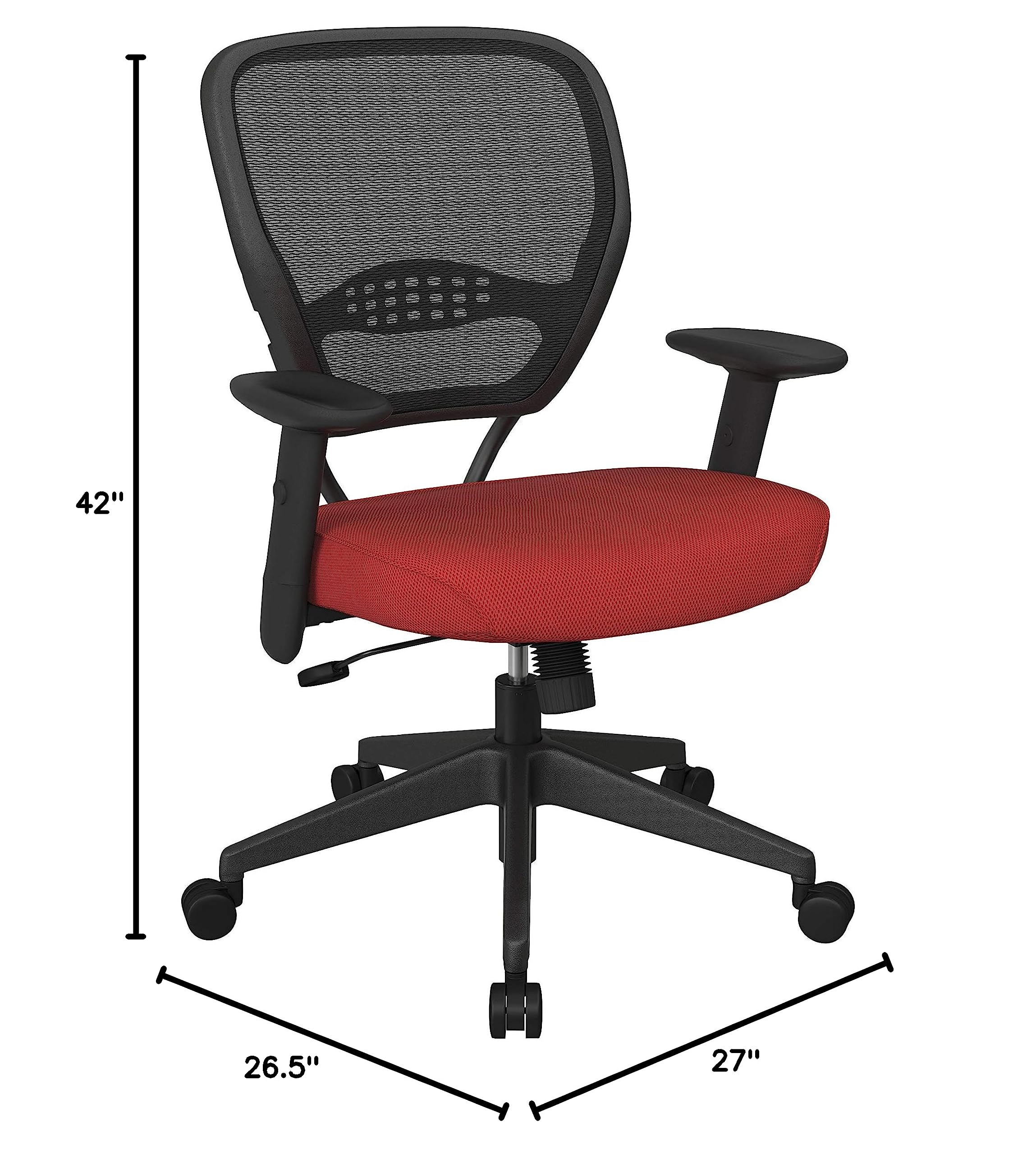 SPACE Seating 55 Series Professional Office Chair - Dark Air Grid Mesh Back with Adjustable Height, Lumbar Support & Padded Seat (Red) - Ergonomic Manager Chair for Home Office, Gaming & Workspace
