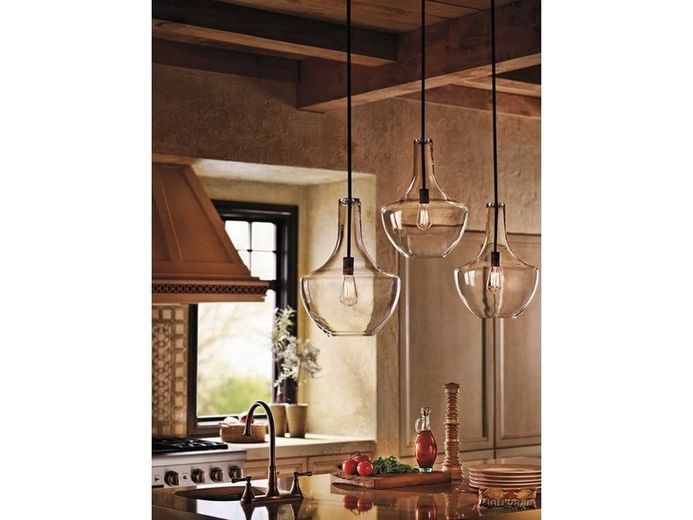 Modern Large Bell Shade Pendant Light Fixture - Clear Glass & Chrome Finish - Perfect for Dining Room, Kitchen Island, or Entryway Lighting