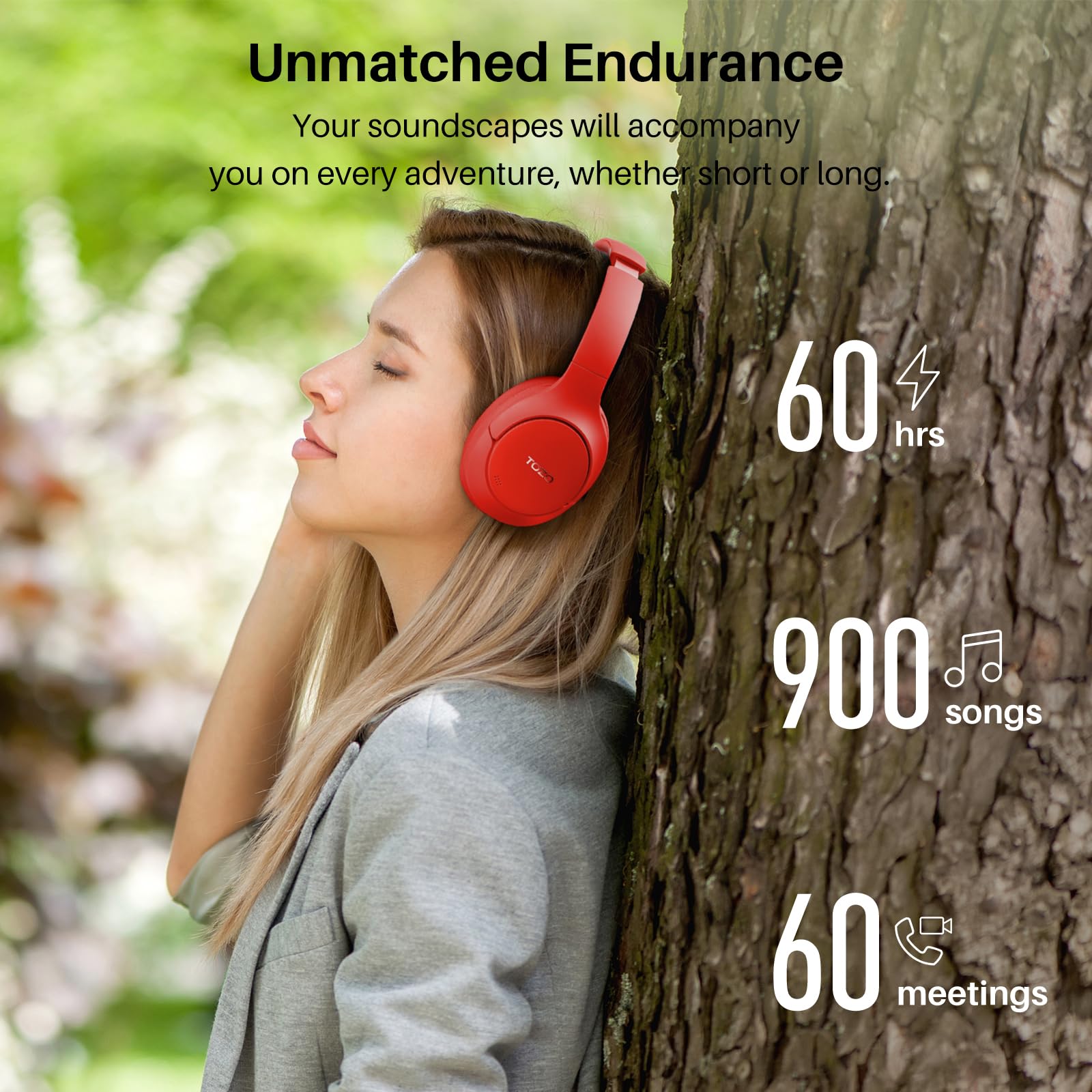 TOZO HT2 Hybrid Active Noise Cancelling Wireless Headphones - 60H Playtime, Hi-Res Audio, Deep Bass, Foldable & Lightweight Over-Ear Bluetooth Headphones for Workout, Travel & Office Use