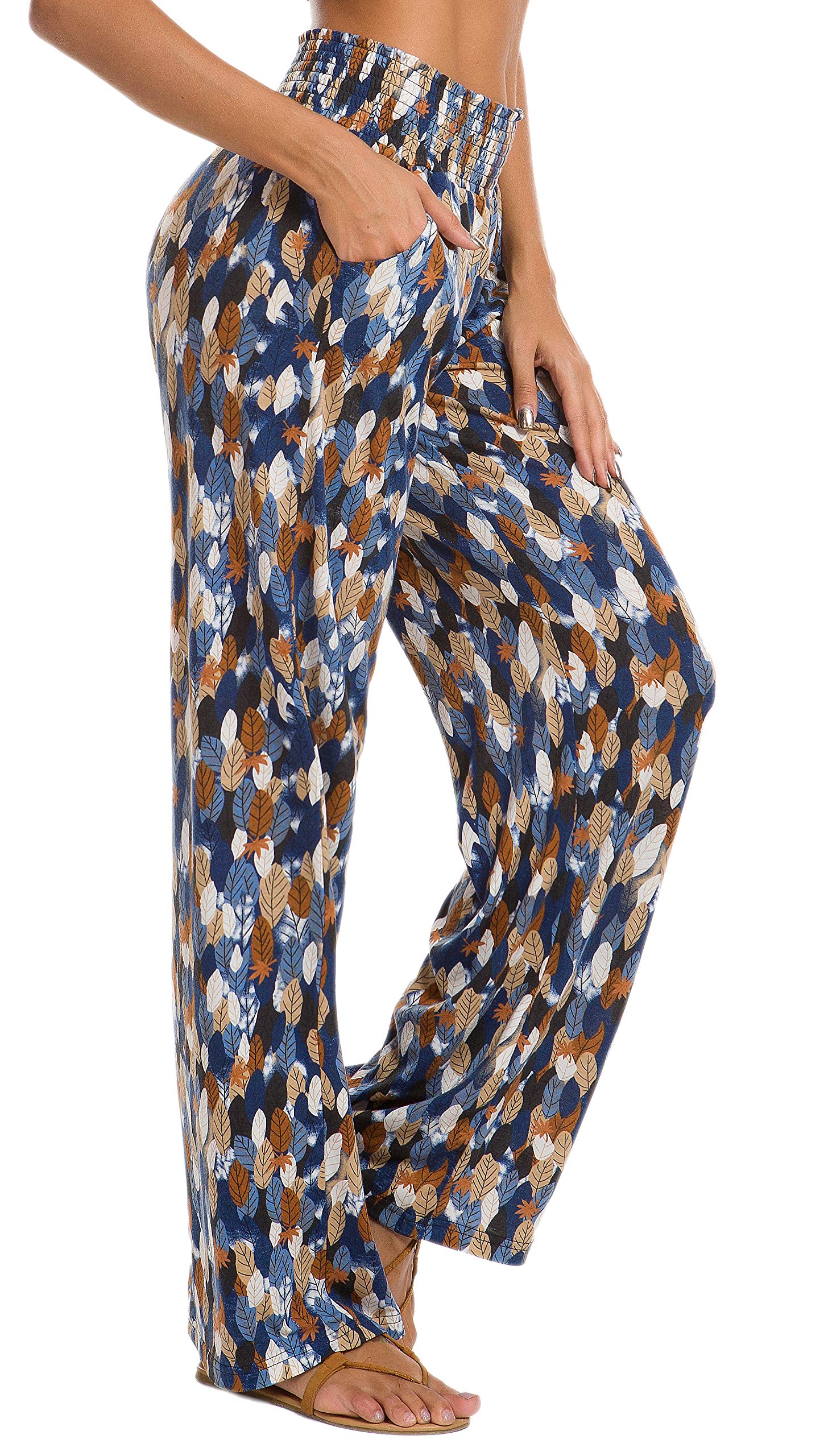 Urban CoCo Women's Boho Palazzo Pants - Wide Leg Beach Lounge Pants with Pockets - High Waisted Comfort for Summer, Travel & Yoga
