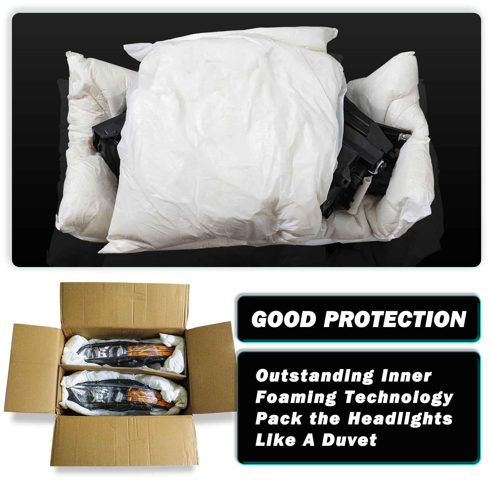 Honda Accord 2008-2012 Coupe Headlight Assembly Pair with Bulbs - OEM Style Projector Headlamps (Black Housing & Amber Reflector) - Perfect for Night Driving & Car Upgrades