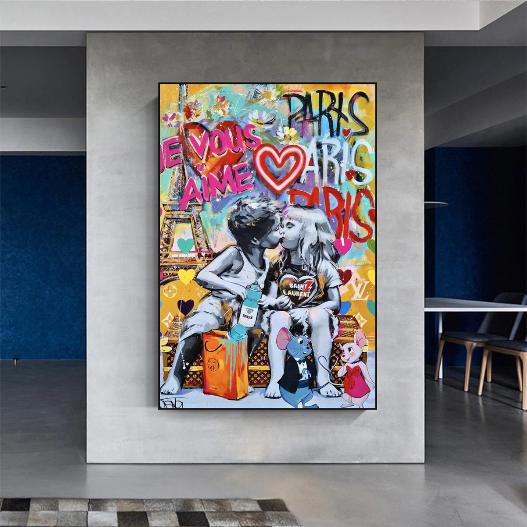 Banksy I Love You Paris Wall Art - Expressive Masterpiece Canvas Print for Home & Office Decor | Urban Street Art Gift for Art Lovers