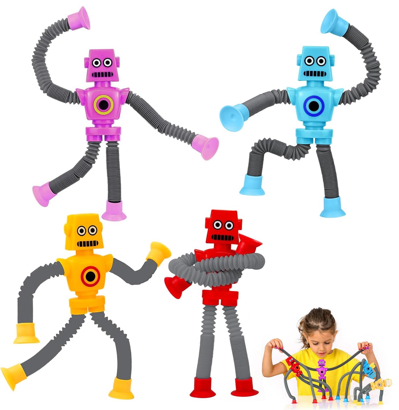 SSKHE Telescopic Suction Cup Robot Toy, Sensory Stretching Changing Shape Robot, Extendable Pulling Arm Educational STEM Toy for Kids - Perfect for Playtime, Learning & Stress Relief