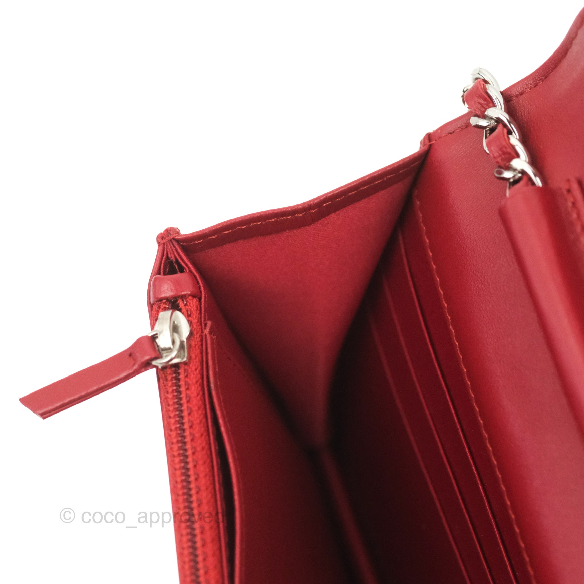Chanel Camellia Embossed Wallet on Chain WOC in Red Lambskin with Silver Hardware - Luxury Crossbody Bag for Women, Perfect for Evening Events & Date Nights