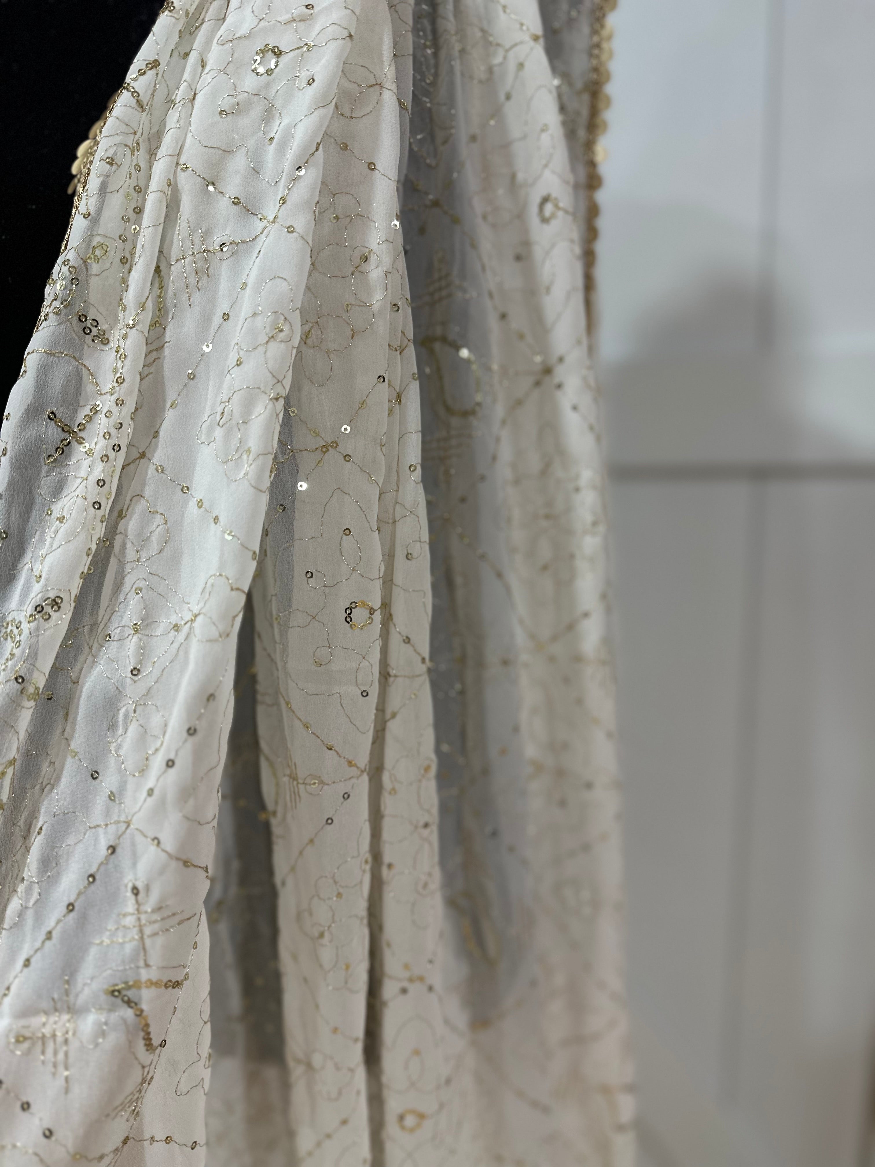Elegant White and Gold Dupatta Scarf - Premium Embroidered Shawl for Women - Perfect for Weddings, Parties, and Festive Occasions