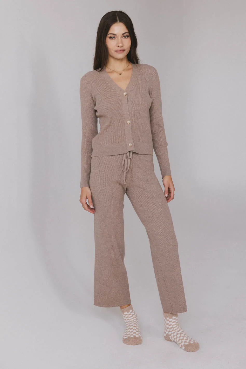 Evelise Ribbed Pants in Mocha - Women's High Waisted Stretch Knit Trousers | Perfect for Work, Casual Outfits & Fall Fashion