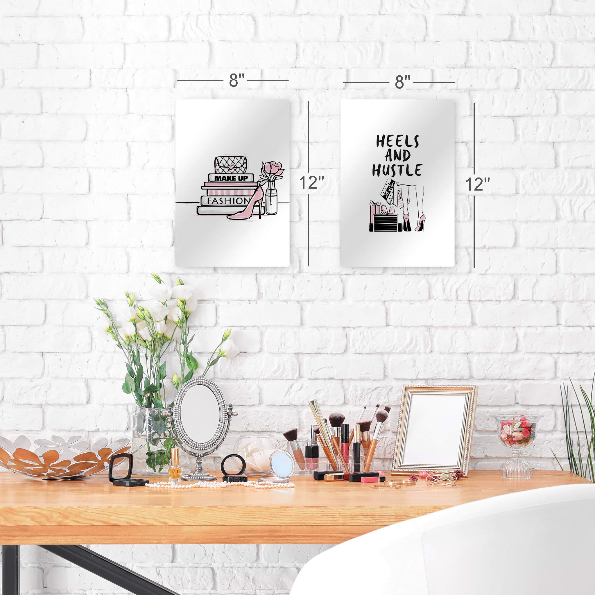 Smile Art Design Pink, Black & White Glam Fashion Metal Print Set - Motivational Quote Wall Art for Office, Dorm, Bedroom & Living Room Decor (12x8 Inches, 2 Panels) - Perfect for Women's Spaces & Hustle Inspiration