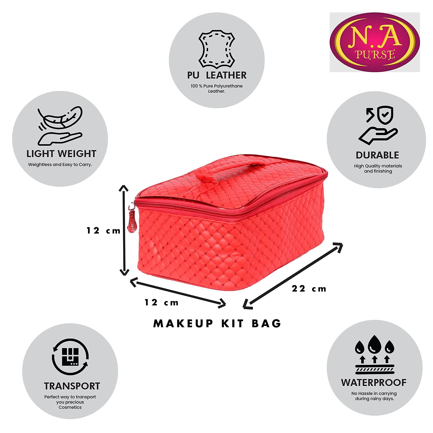 Stylish Red Makeup Bag & Cosmetic Pouch - N A PURSE Sitara RED 01 | Travel Organizer for Cosmetics, Toiletries & Jewelry | Perfect for Daily Use, Travel & Gift Giving