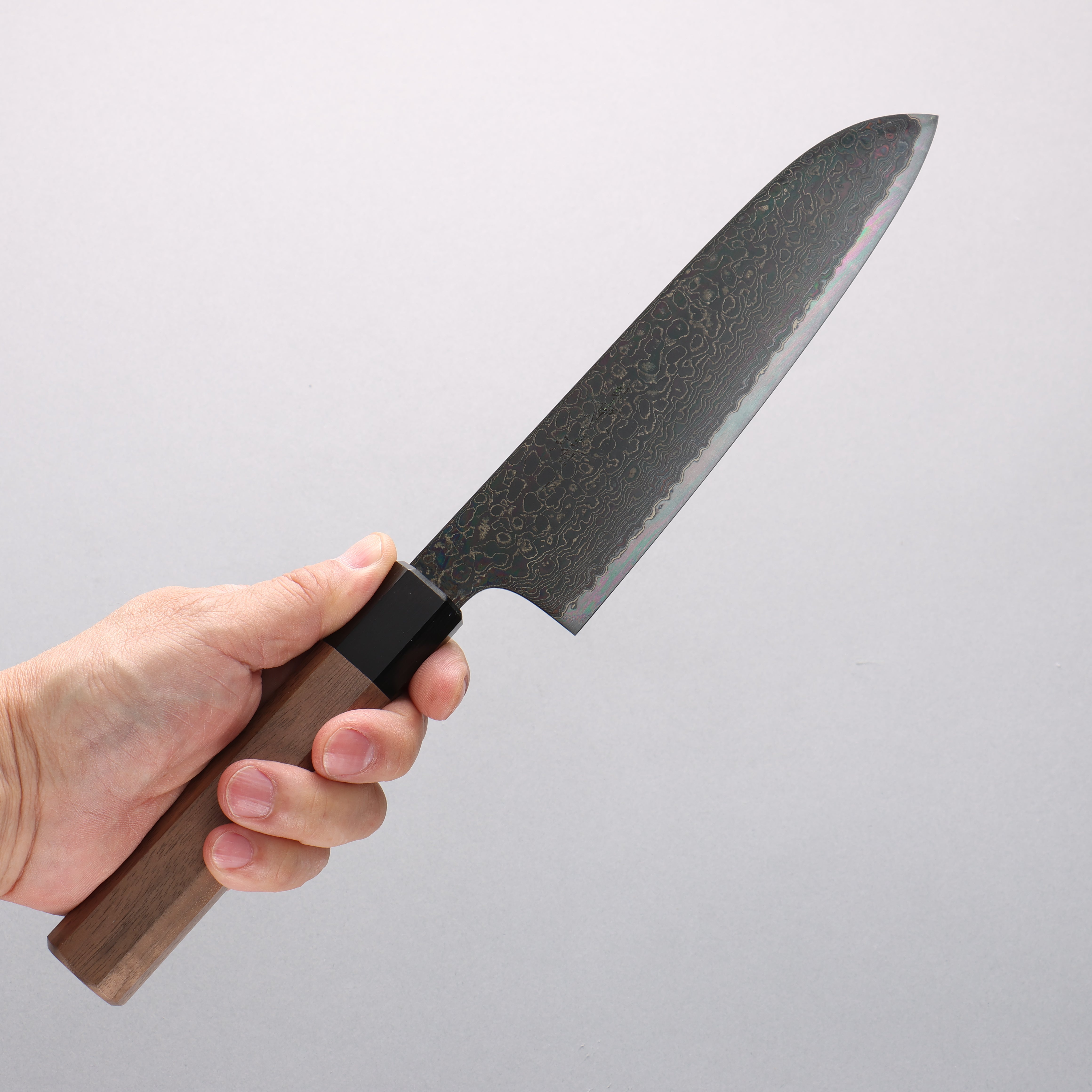 Premium Kagekiyo ZA 18 Damascus Black Santoku Knife 175mm - Walnut Handle Japanese Chef Knife for Slicing, Dicing & Precision Cooking