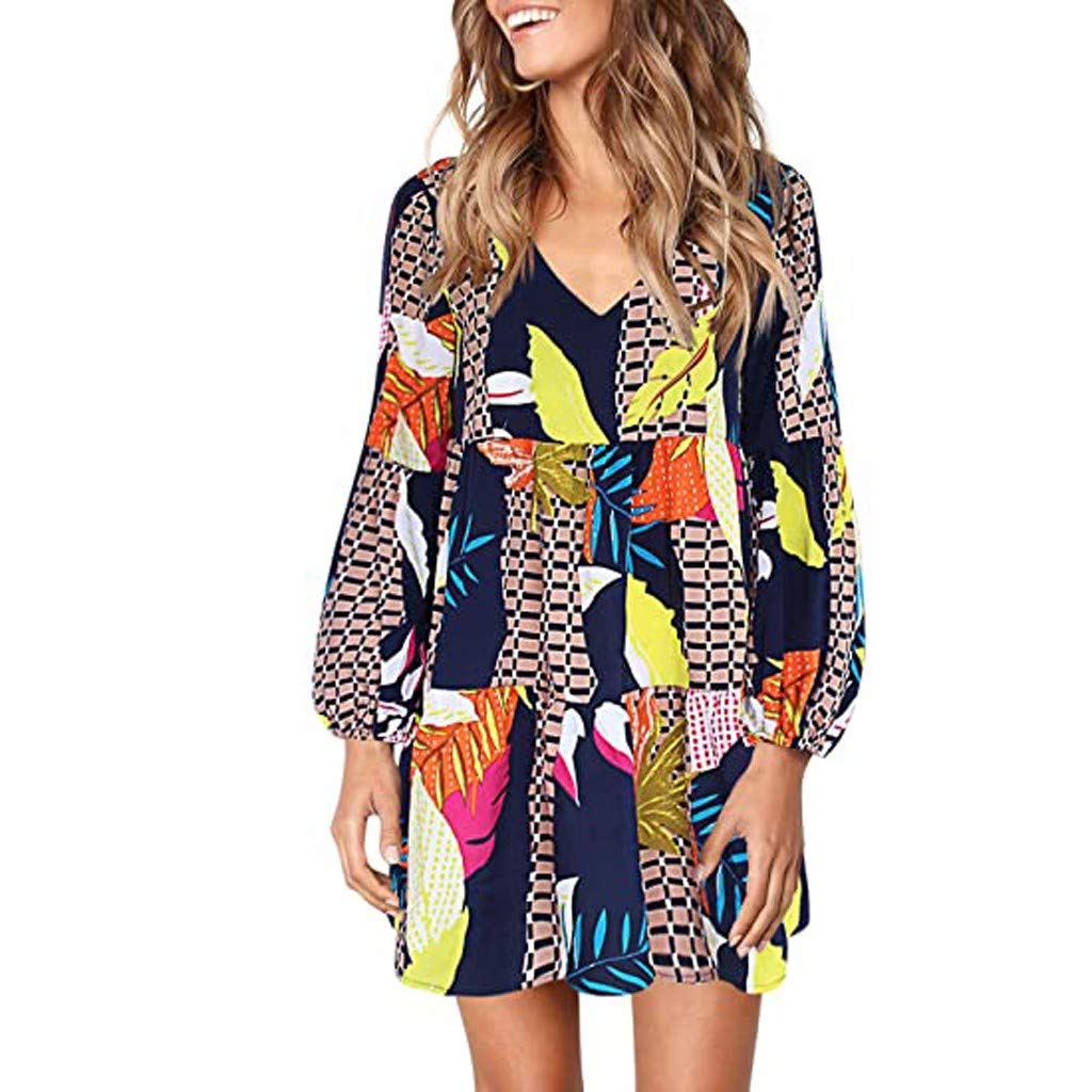 Pinkpaopao Women's Long Sleeve Swing Dress - Flowy High Waist Boho Party Dress for Fall | Casual & Evening Wear