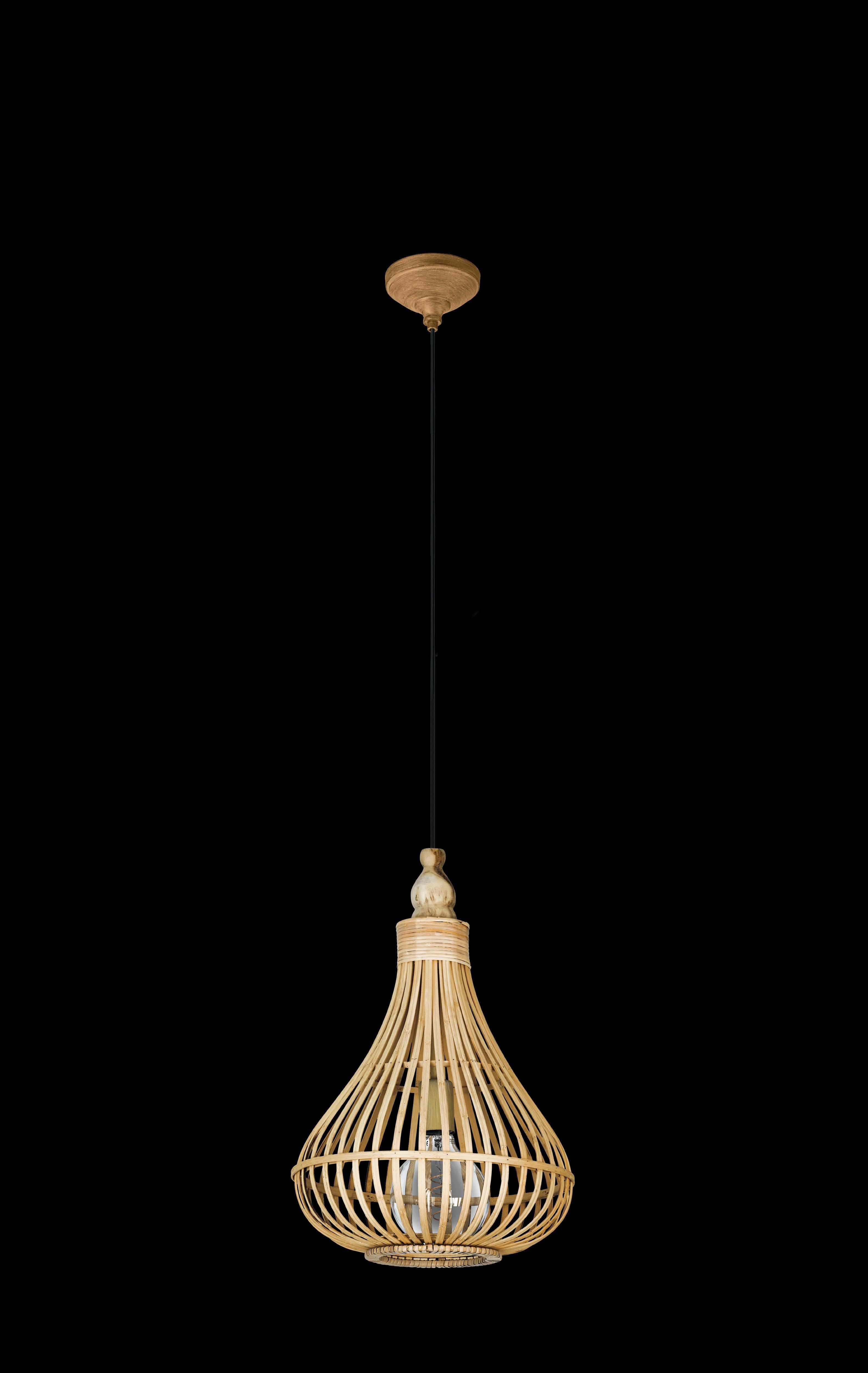 Eglo Amsfield Modern Bamboo Wicker Teardrop Ceiling Pendant Light - Natural Rattan Hanging Fixture for Kitchen Island, Dining Room & Bedroom Lighting