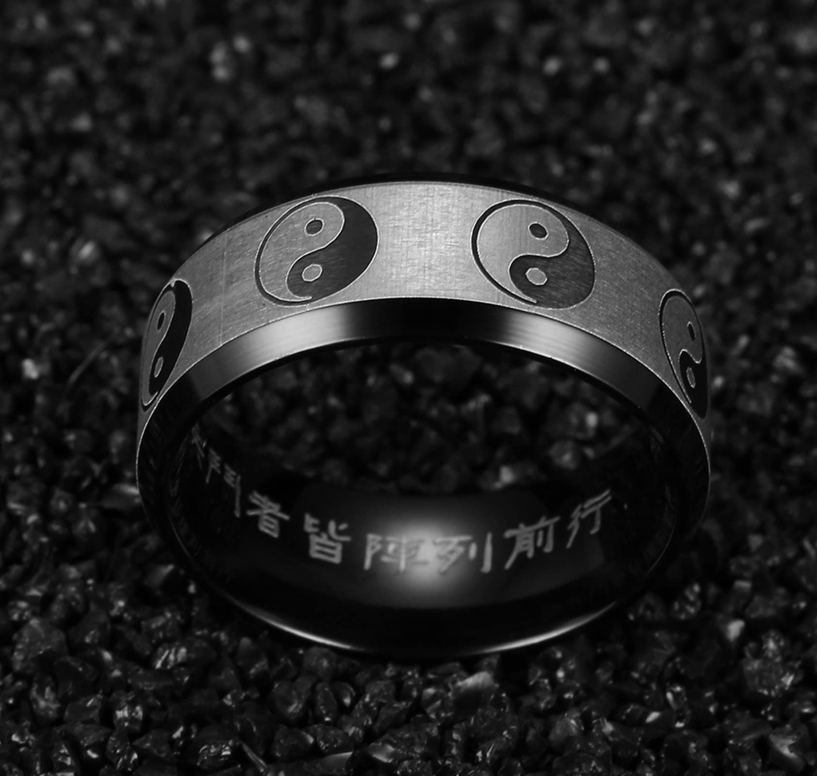 Vintage Tai Chi Yin Yang Stainless Steel Rings for Men - Black Steel Gay Engagement, Wedding & Anniversary Bands - Perfect for Couples, Spiritual Gifts & Unique Jewelry Collections