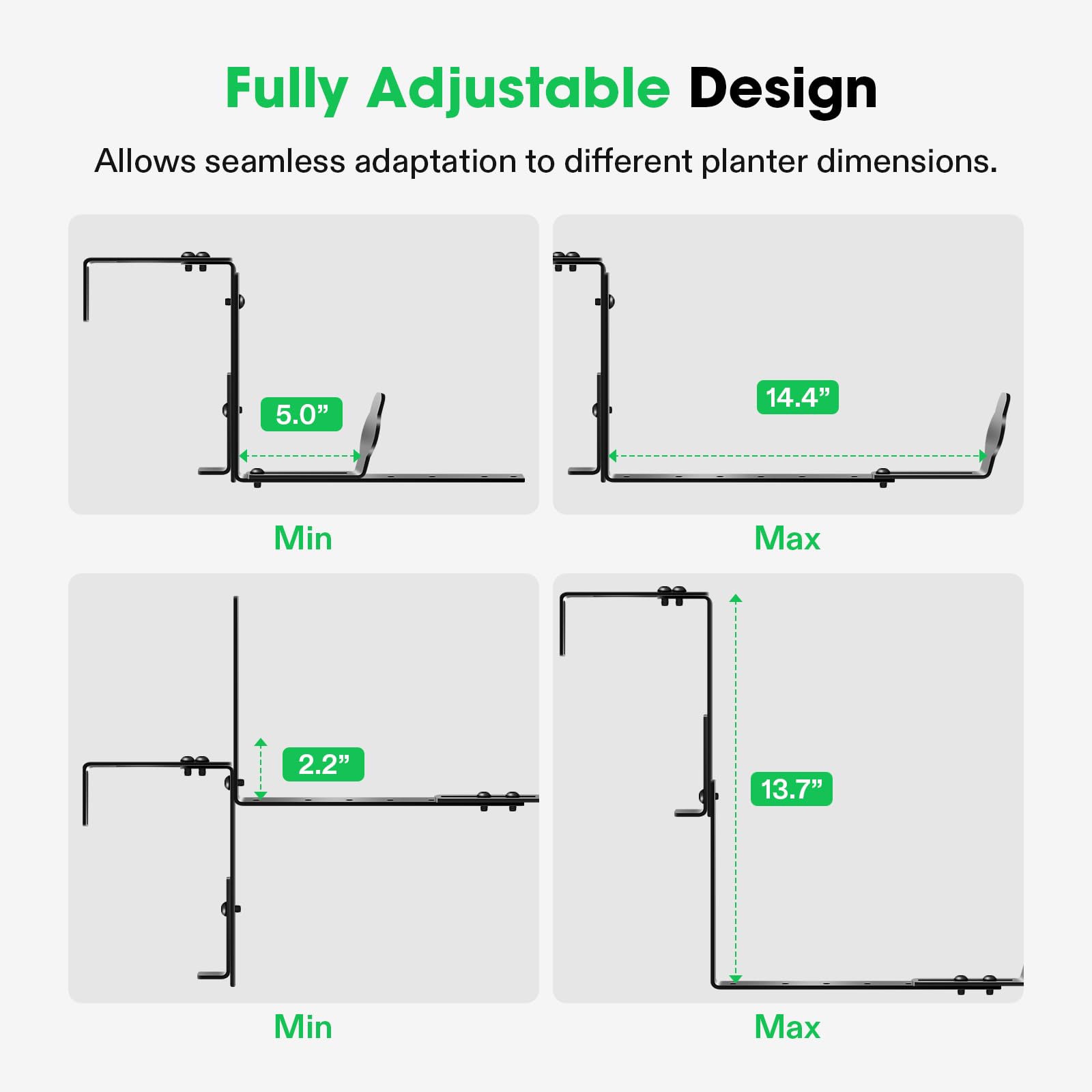 VIVOSUN Adjustable Planter Box Brackets - Heavy Duty Carbon Steel Flower Box Holders for Railings, Fences, Walls & Window Sills - Universal Fit (2-Pack) - Perfect for Balcony Gardens, Window Decor & Outdoor Plant Displays