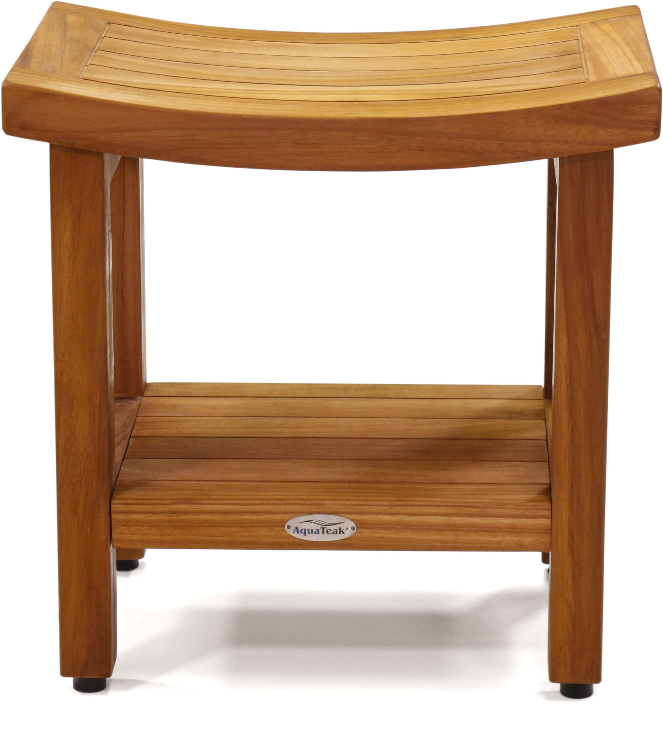 AquaTeak Patented 18-Inch Teak Shower Bench with Shelf | Waterproof Bath Seat for Spa, Sauna & Bathroom | Non-Slip Shower Stool for Elderly & Disabled