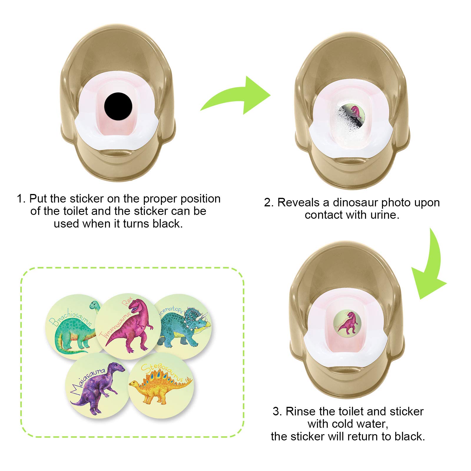 Zonon 10-Pack Reusable Dinosaur Potty Training Stickers - Color Changing Toilet Targets for Boys & Girls | Fun Bathroom Reward System for Toddler Potty Learning | Ideal for Daycare, Home Use & Preschool Toilet Training