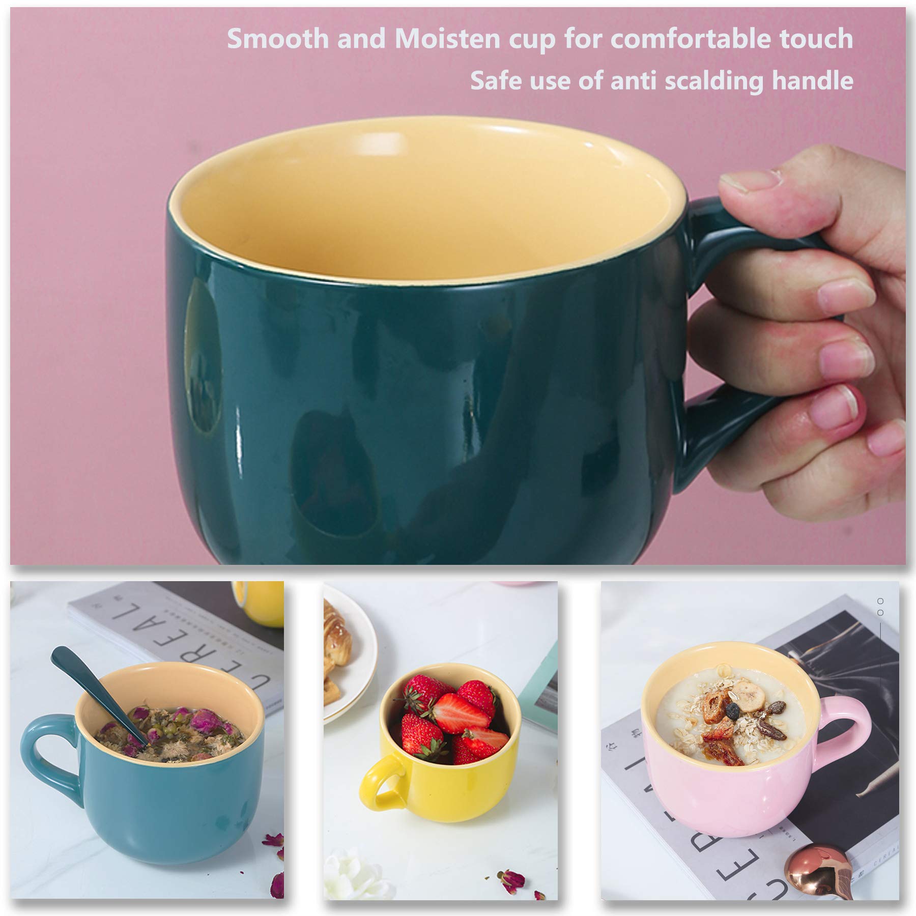 TeenFighter 23oz (680mL) Large Porcelain Oatmeal Mug - Wide Rim Coffee Cup, Soup Bowl & Breakfast Mug, Microwave & Dishwasher Safe Ceramic - Perfect for Coffee, Tea, Milk, Ice Cream, Smoothies - Ideal for Home, Office, Cafe & Gifts