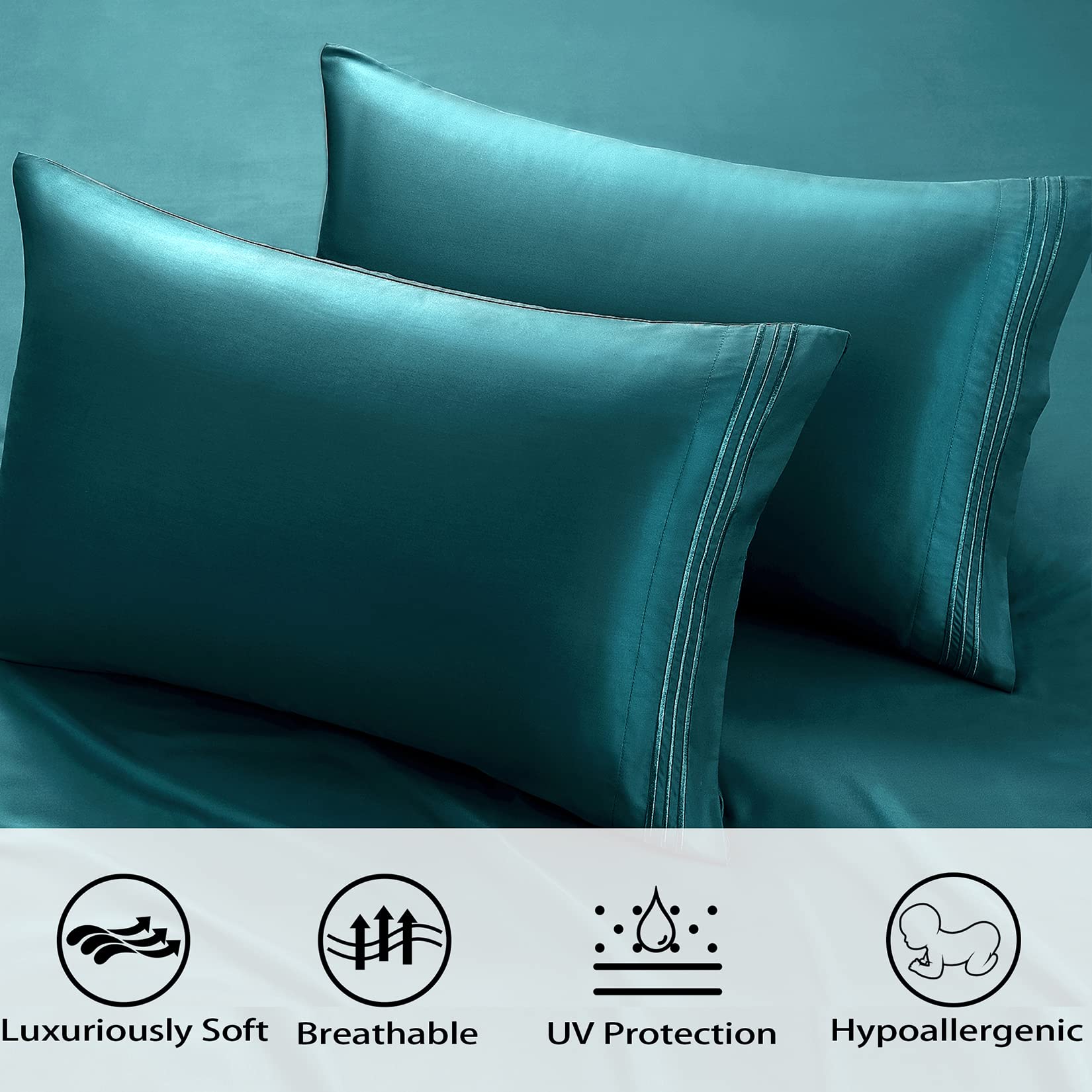 CAROMIO King Size Bamboo Rayon Sheet Set - 4 Piece Deep Pocket Cooling Bed Sheets for Hot Sleepers, Super Soft Breathable & Comfortable Luxury Sheets - Perfect for Summer Nights & Temperature Regulation (Teal)