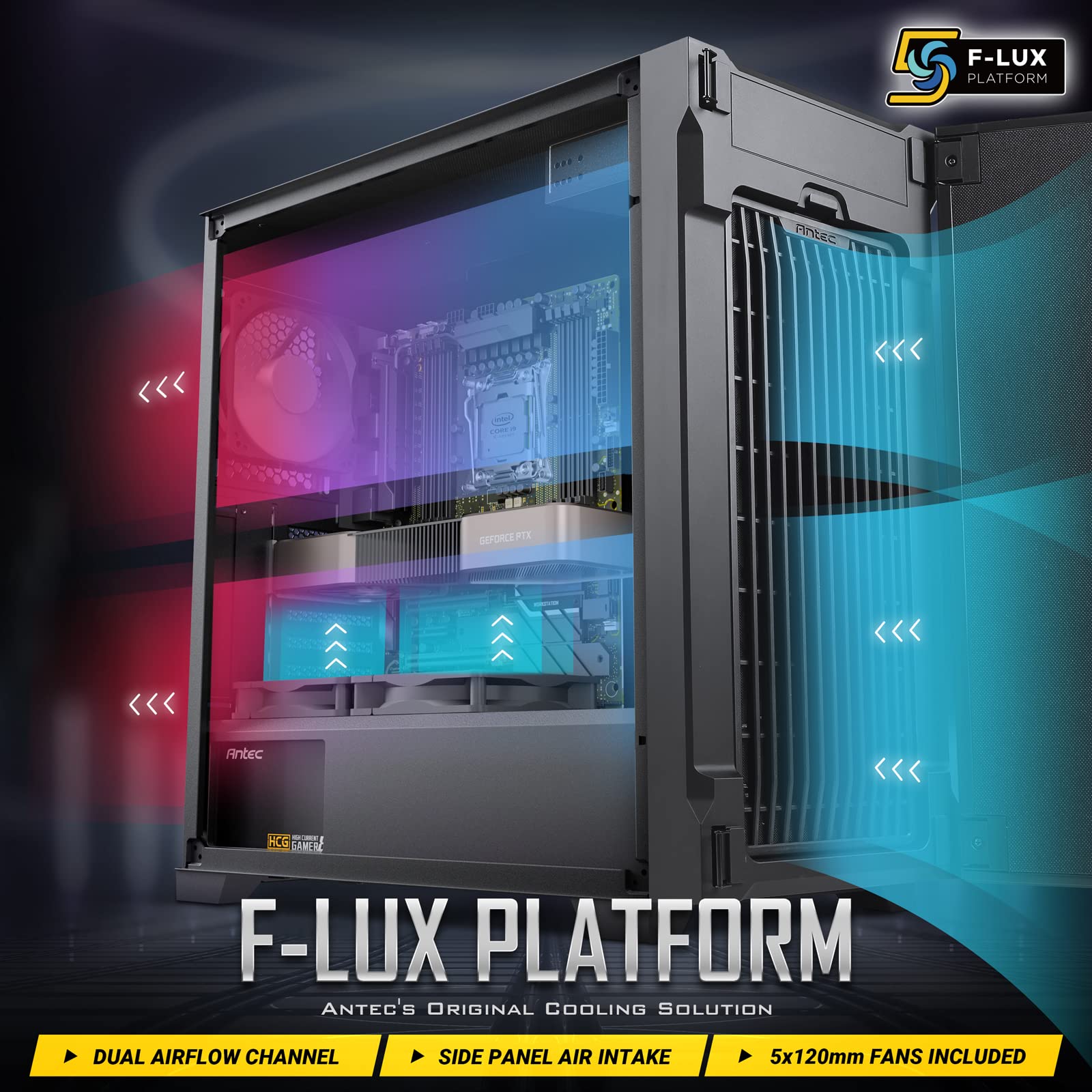 Antec P10 FLUX Mid-Tower PC Case - Silent Gaming Case with 5 x 120mm Fans, Reversible Front Panel & Air-Concentrating Filter - Ideal for Quiet Gaming Rigs & Home Office Workstations