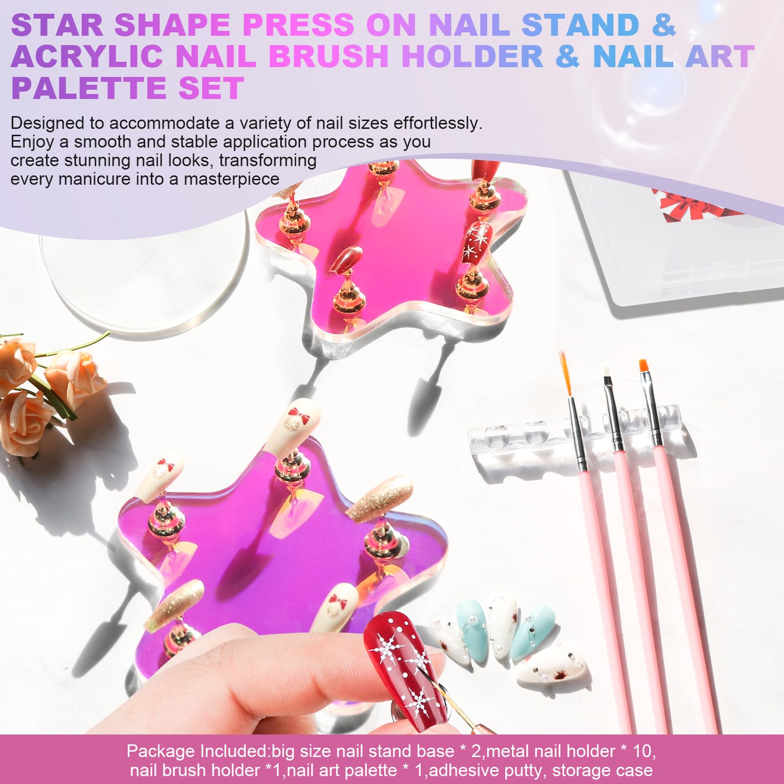 Press On Nail Stand with Palette & Brush Holder - Reusable Sticky Putty for Nail Art & Painting - Perfect for DIY Manicures, Salon Professionals & Nail Tech Must Haves (Great for Home Use, Travel & Professional Nail Studios)