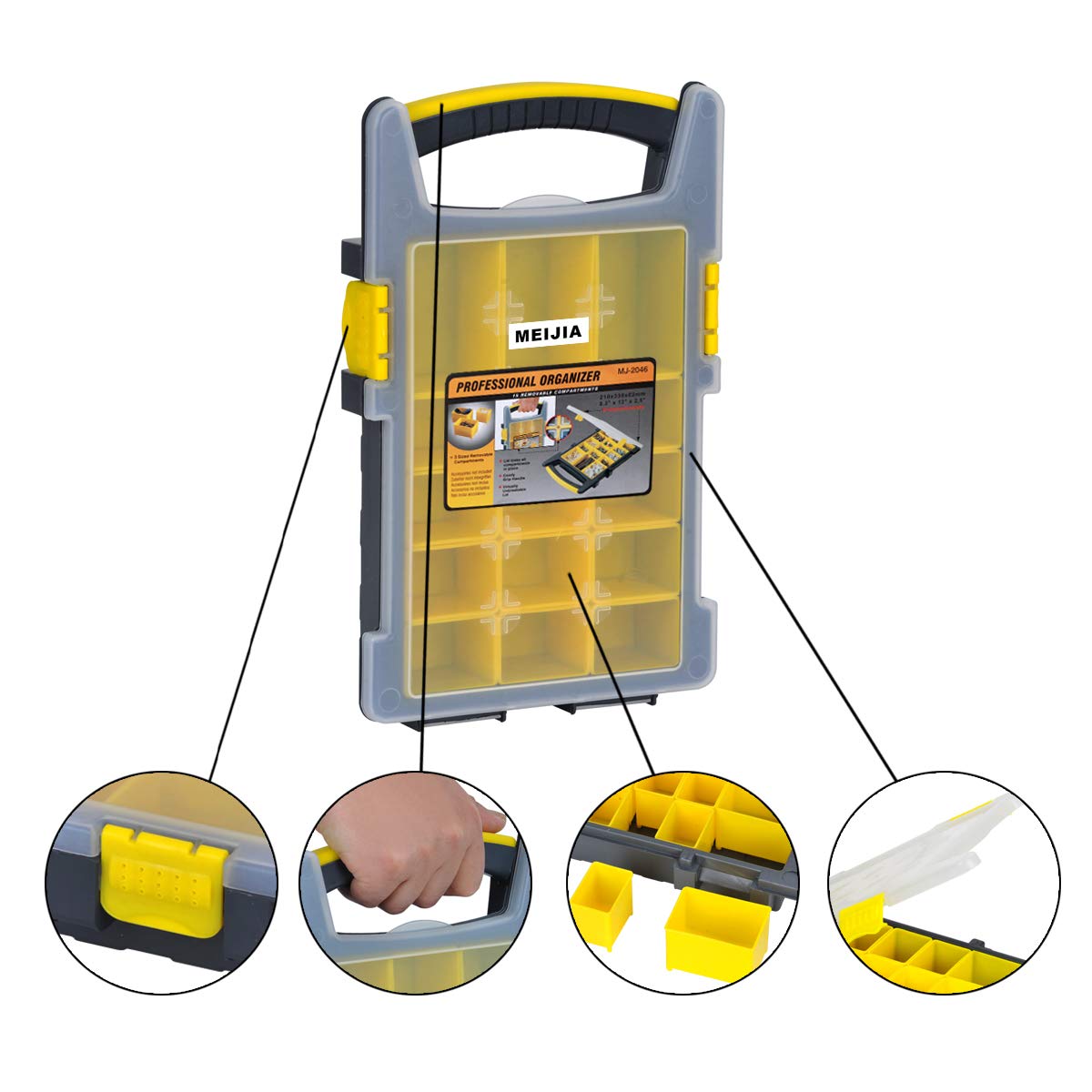 MEIJIA Small Plastic Tool Organizer Box with Removable Dividers - 8.2